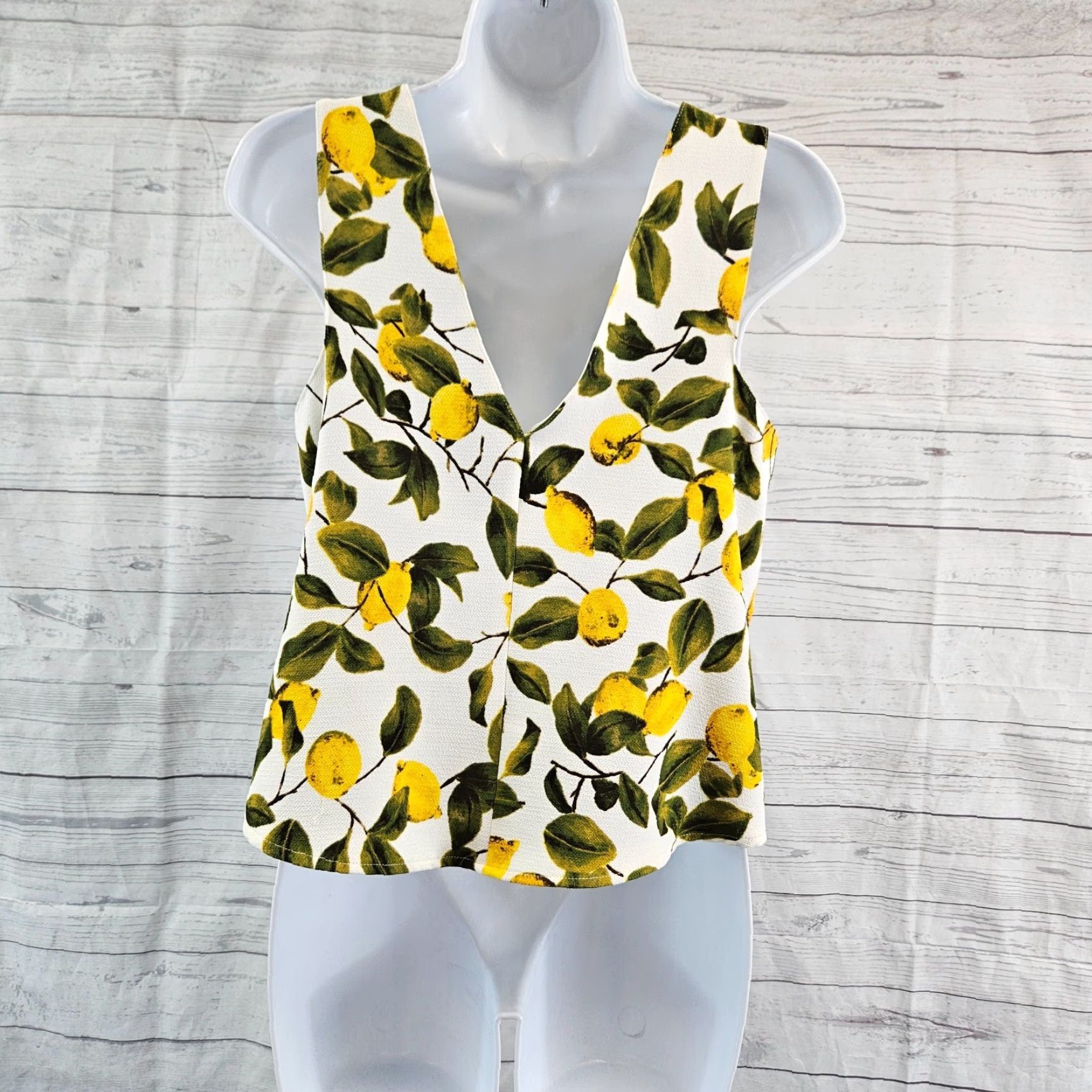 Zara Zara Womens Top Tank Sleeveless S Green Yellow Lemon Print Multicolor 21" Length 17" Width Womens Size S / US 4 / IT 40 - 3 Thumbnail