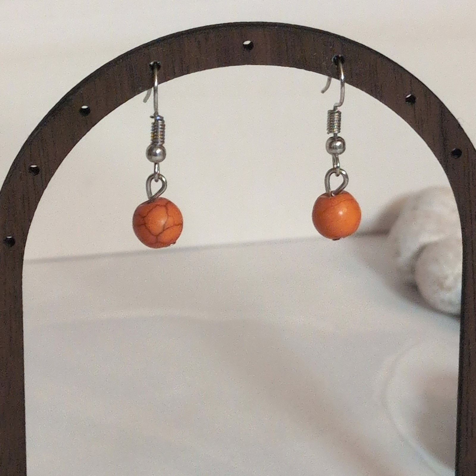 Other Cute VTG 1980s Silver-Tone Orange Crackle Beaded Earrings Size ONE SIZE - 3 Thumbnail