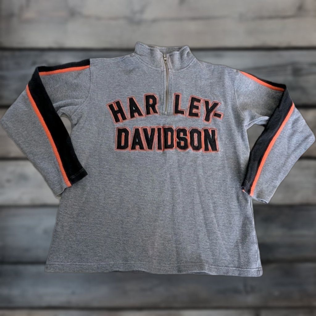 Harley Davidson VINTAGE Harley-Davidson Pullover 1/4 Zip Thermal Waffle Sweater M Gray Knit Logo Shirt Mens Size US M / EU 48-50 / 2 - 1 Thumbnail