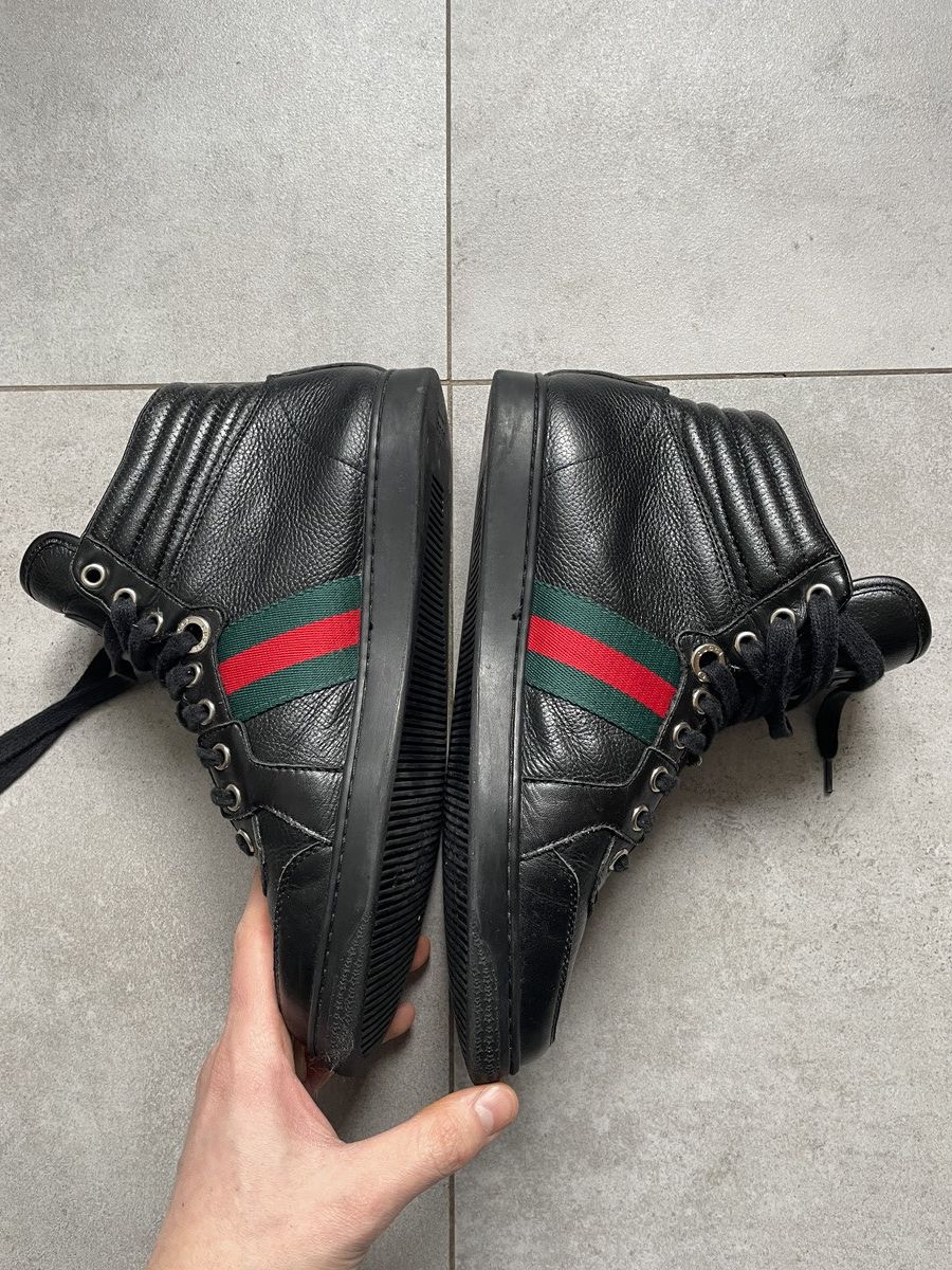 Gucci GUCCI BLACK LEATHER WEB HIGHTOPS Size US 9 / EU 42 - 3 Thumbnail