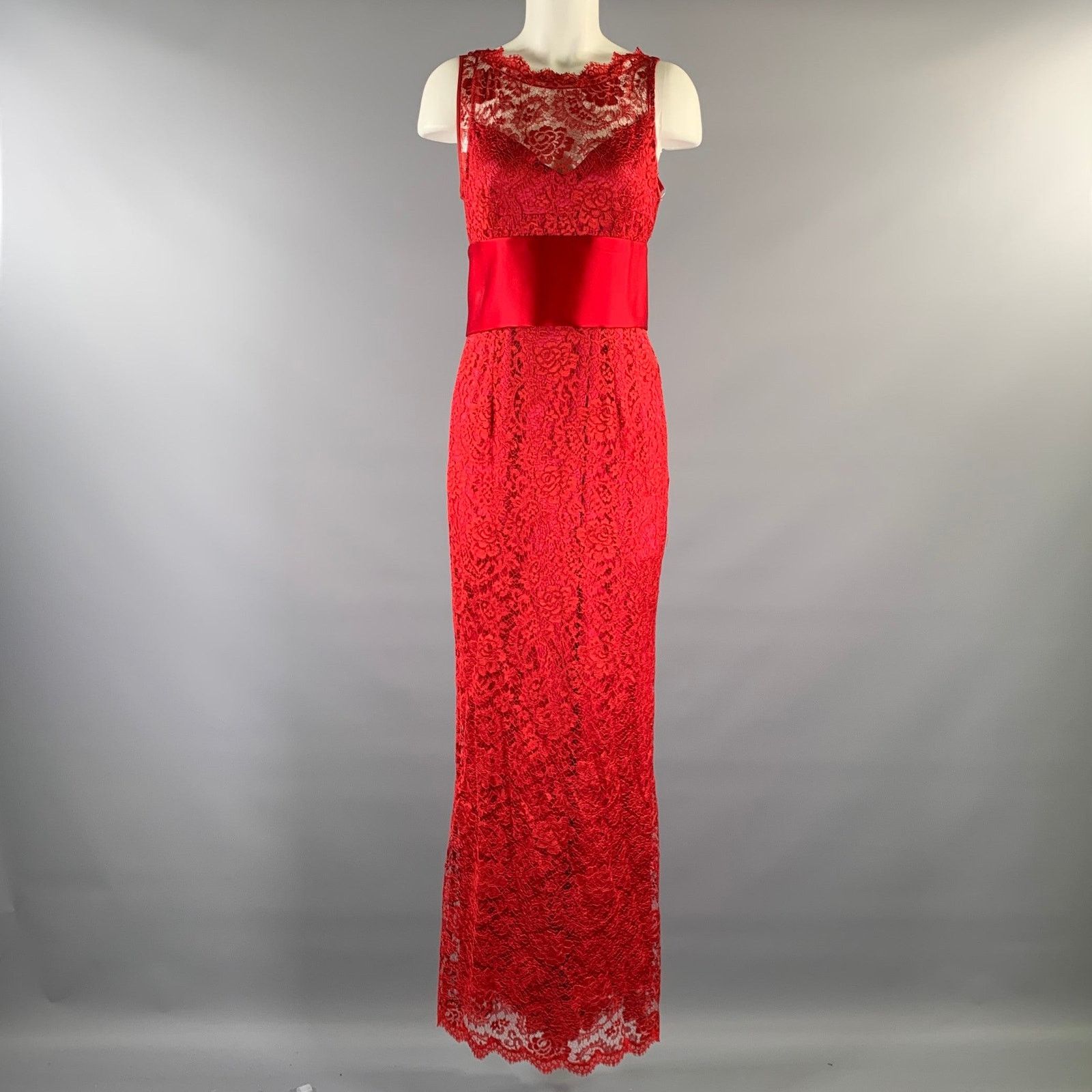 Dolce & Gabbana DOLCE & GABBANA Size M Red Satin Lace Long Gown Size M / US 6-8 / IT 42-44 - 1 Thumbnail