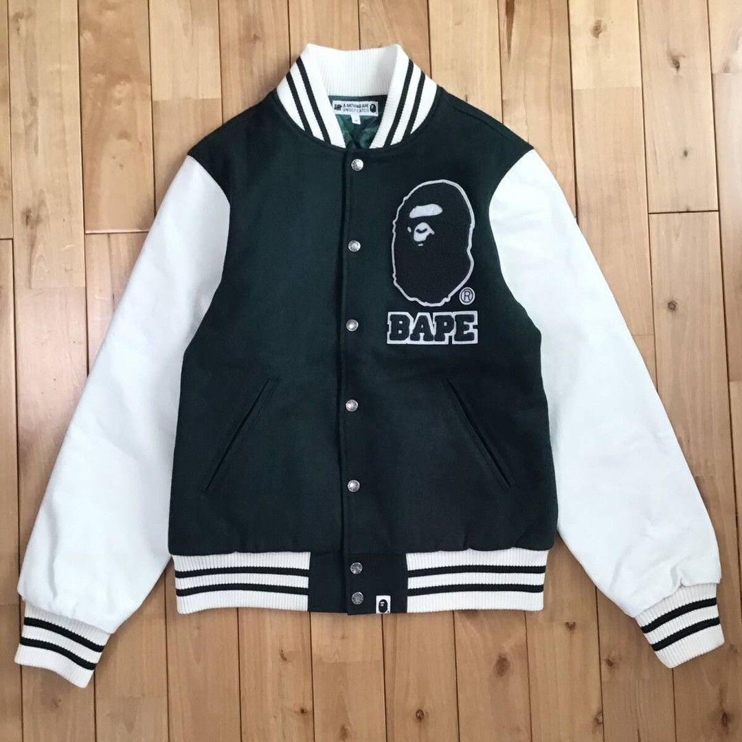 Bape × Undefeated BAPE Undefeated Leather Sleeve Varsity Jacket a bathing ape Size US M / EU 48-50 / 2 - 2 Thumbnail