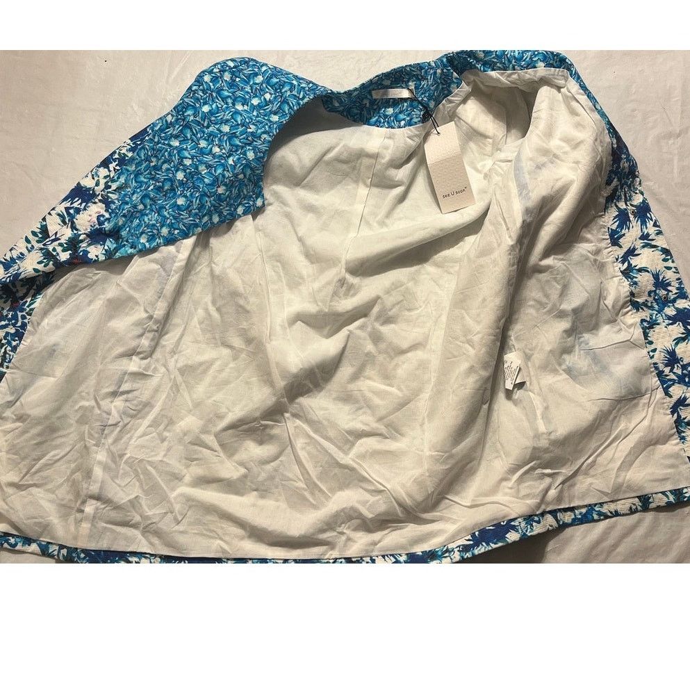 See U Soon Blue Floral Linen Blend Jacket - Size: 1
