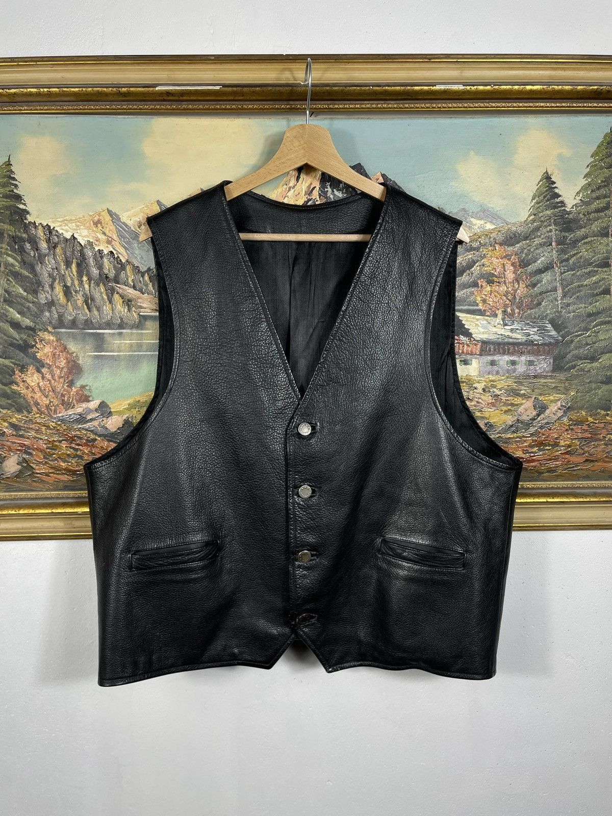 Japanese Brand × Vintage Vintage Y2k Real Leather Black Vest Jacket Punk Rock Motor Size US XL / EU 56 / 4 - 1 Thumbnail