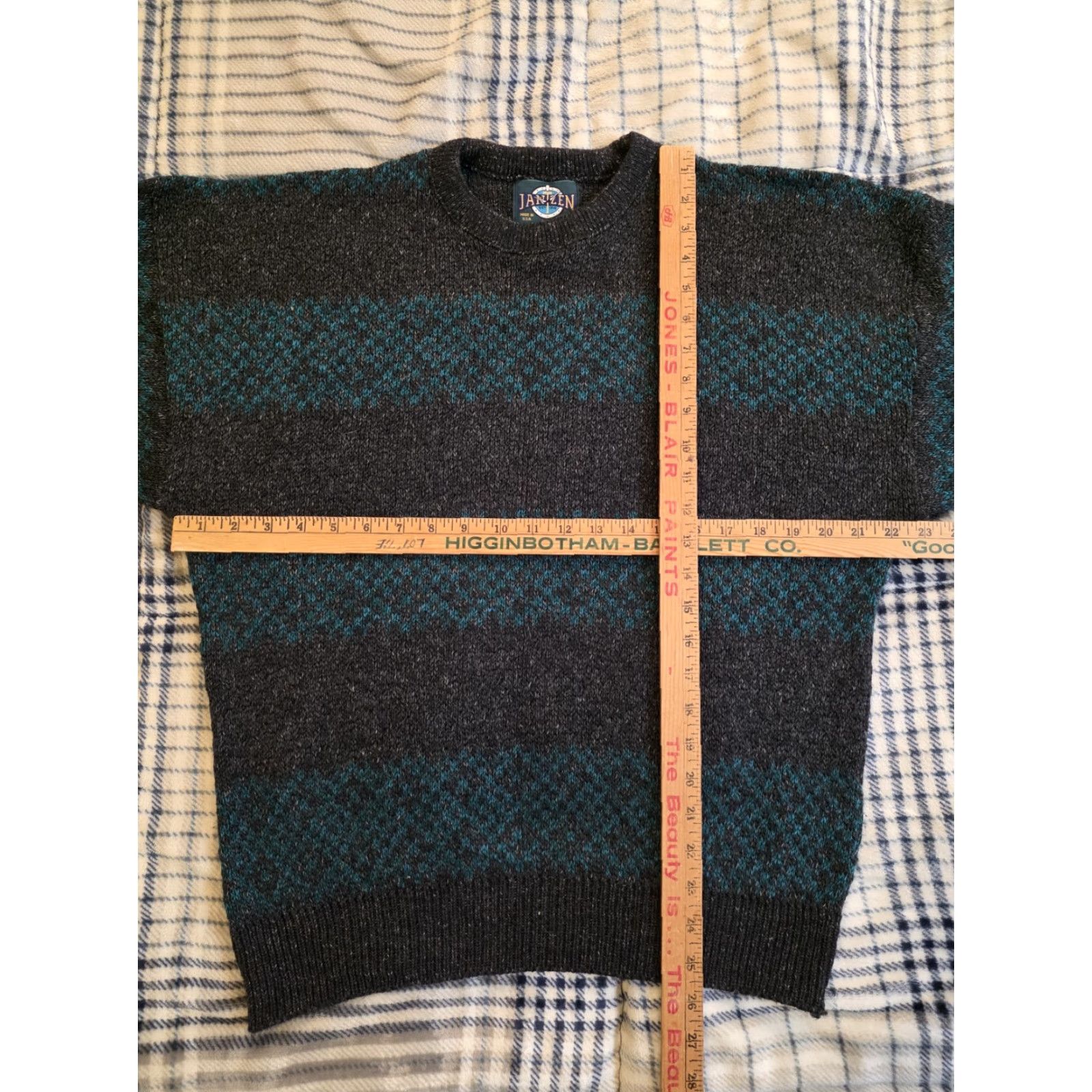 Jantzen VINTAGE Jantzen Striped Crewneck Sweater Turquoise Charcoal L Unisex Adults Denim? Size US L / EU 52-54 / 3 - 5 Thumbnail