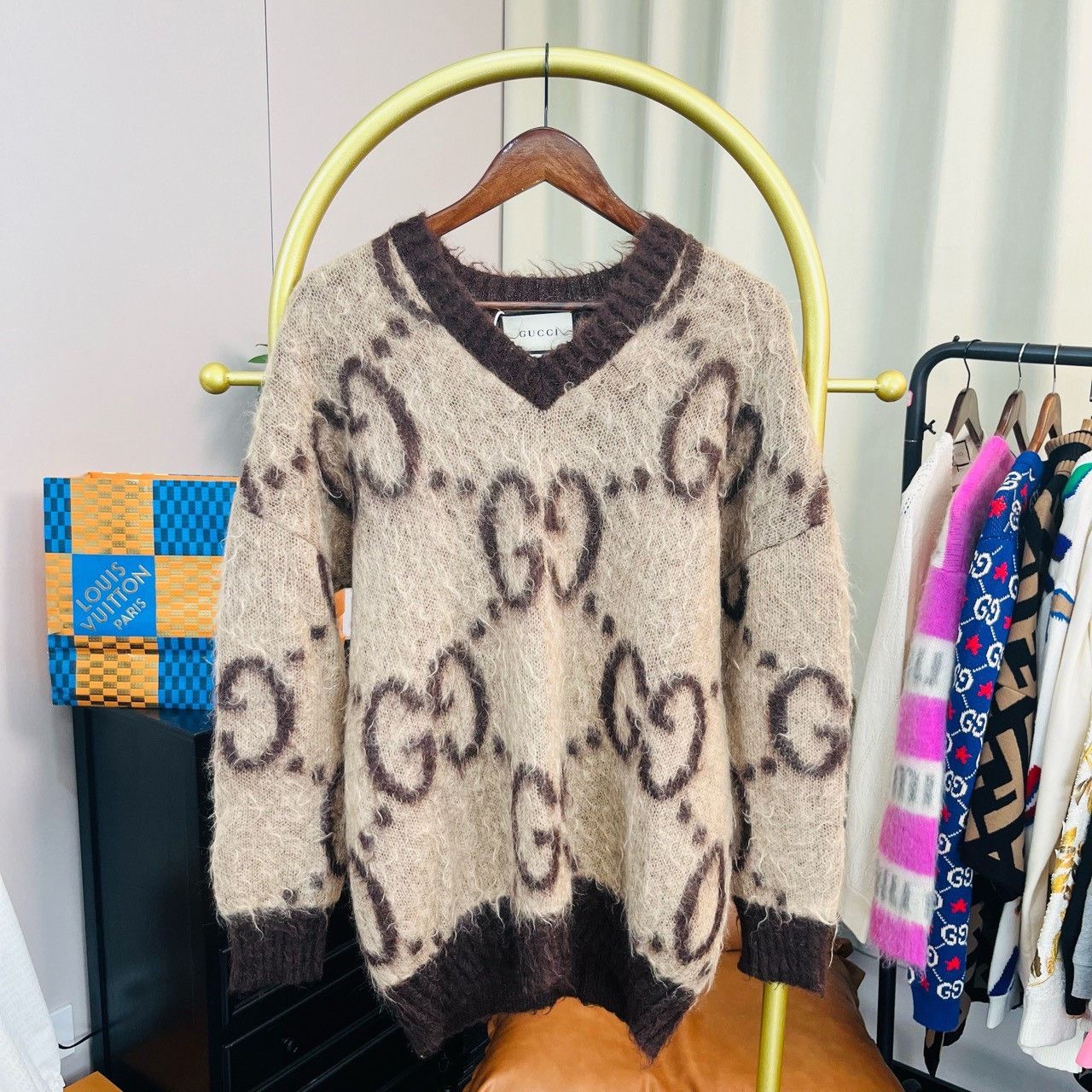 Gucci Gucci Horsehair brown full-print sweater 2501-Nextarrow Size US XS / EU 42 / 0 - 1 Thumbnail