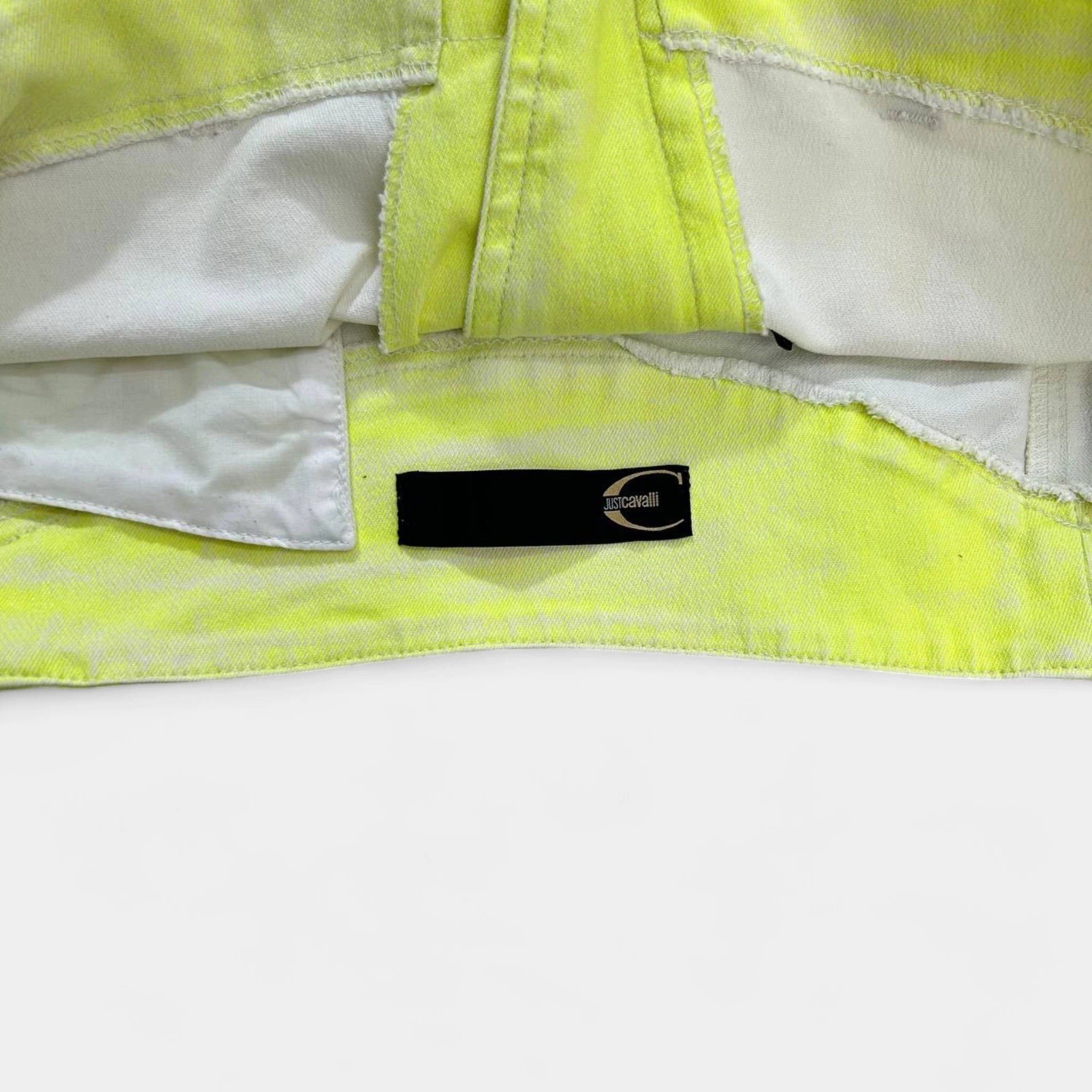 Just Cavalli Just Cavalli 2000's Neon Yellow Denim Biker Jacket Size M / US 6-8 / IT 42-44 - 7 Thumbnail