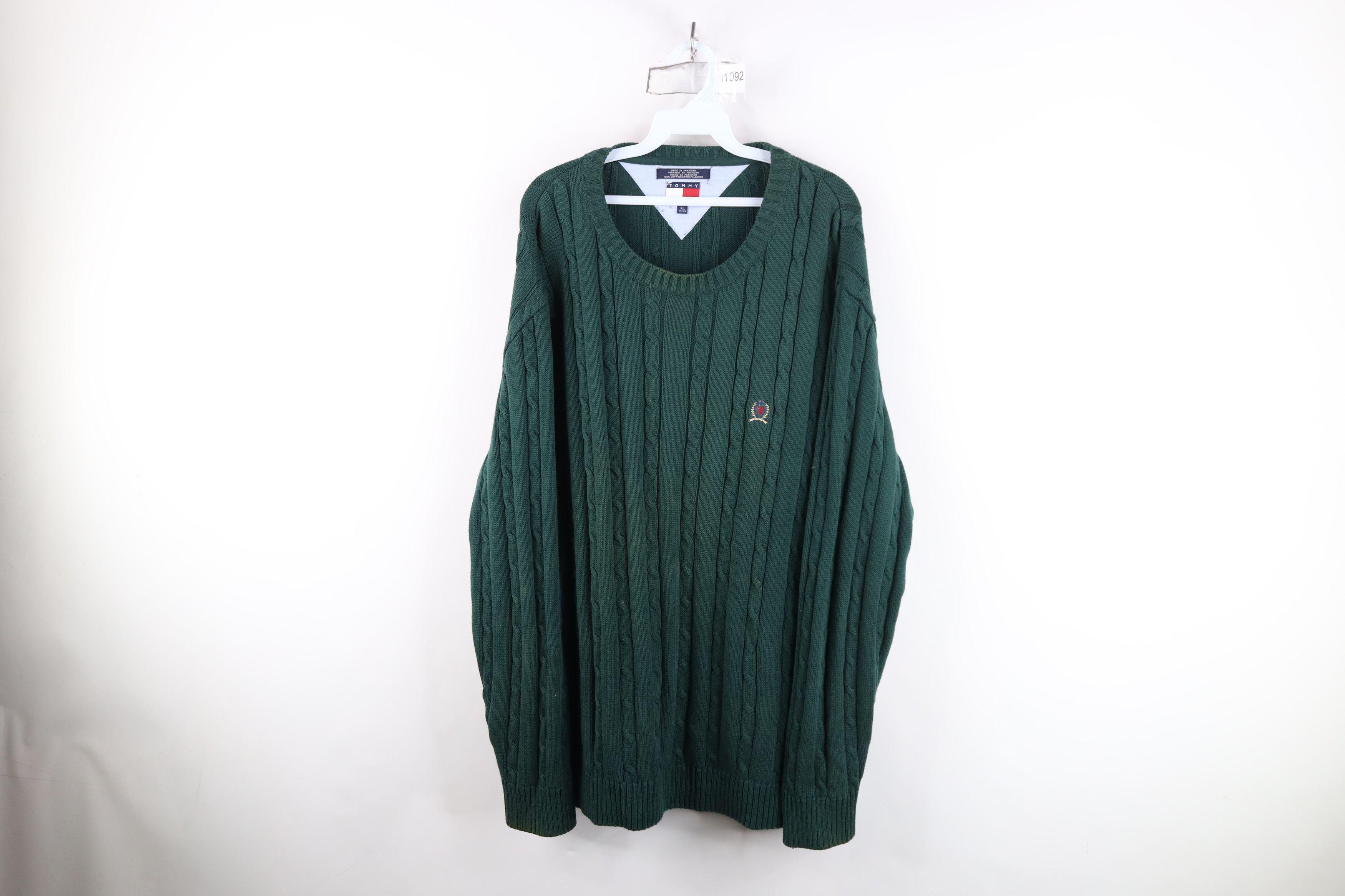 Tommy Hilfiger Vintage 90s Tommy Hilfiger Chunky Cable Knit Sweater Green Size US XL / EU 56 / 4 - 1 Thumbnail