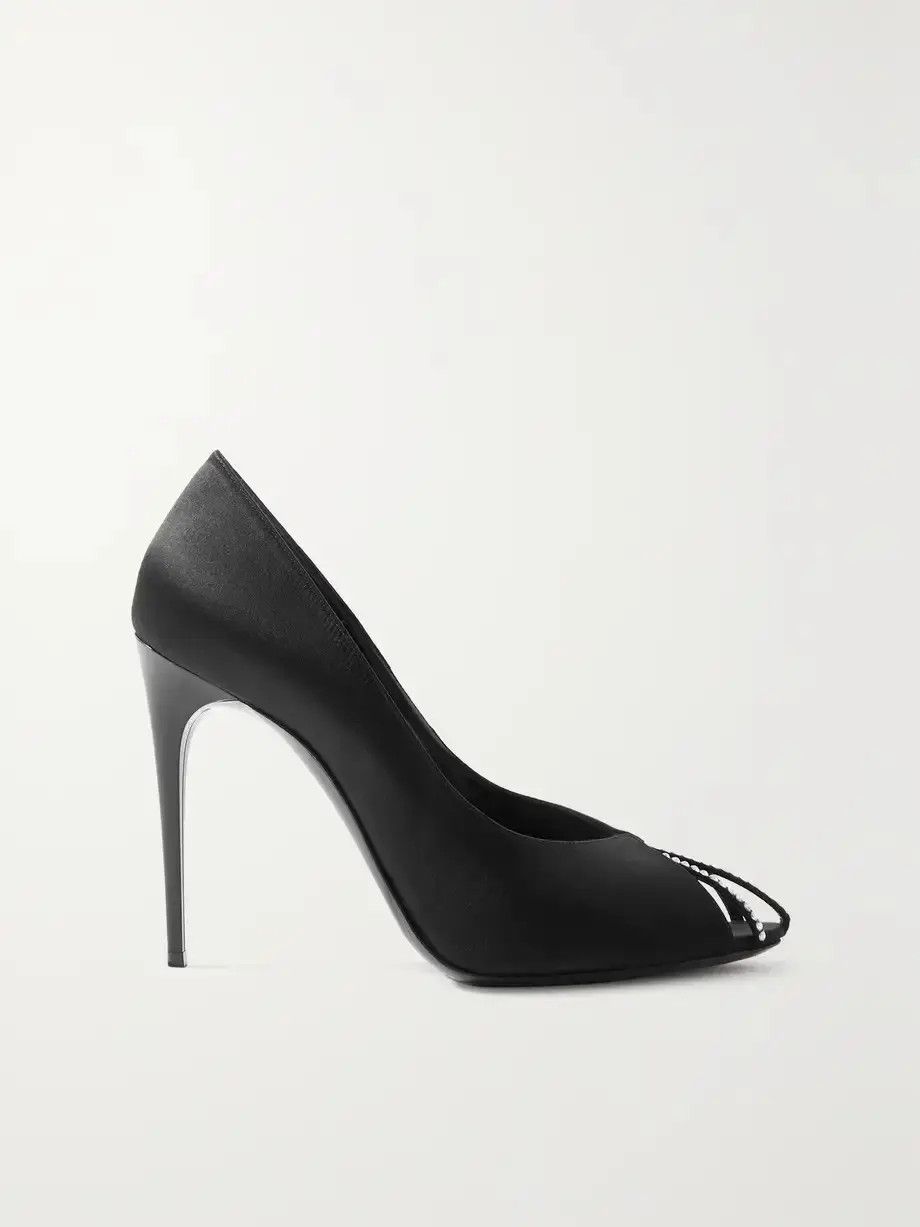 Saint Laurent Paris o1b1hav111224 Alix Silk Satin Rhinestones Pumps in Black Size US 11 / IT 41 - 1 Thumbnail