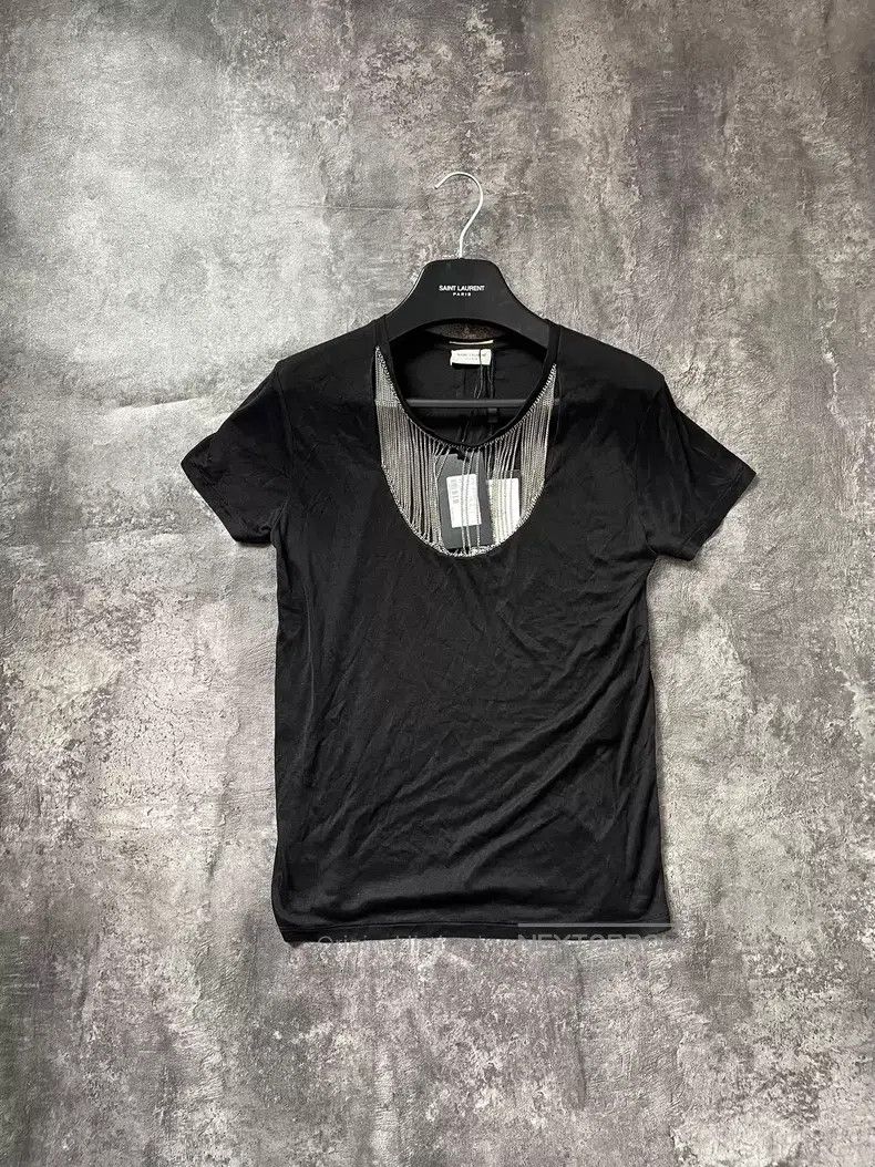 Saint Laurent Paris Saint Laurent Paris Silk Front Chain Fringe Short Sleeve Size US S / EU 44-46 / 1 - 1 Thumbnail