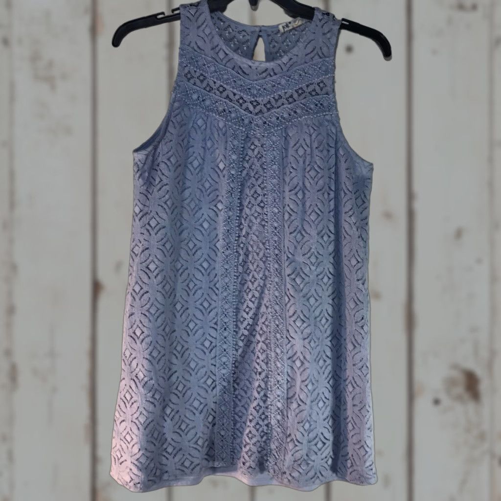 Vintage Jolt Women's A-Line Crochet Dress Sleeveless Knee Length Spring Summer Blue Clothing Size L / US 10 / IT 46 - 1 Thumbnail
