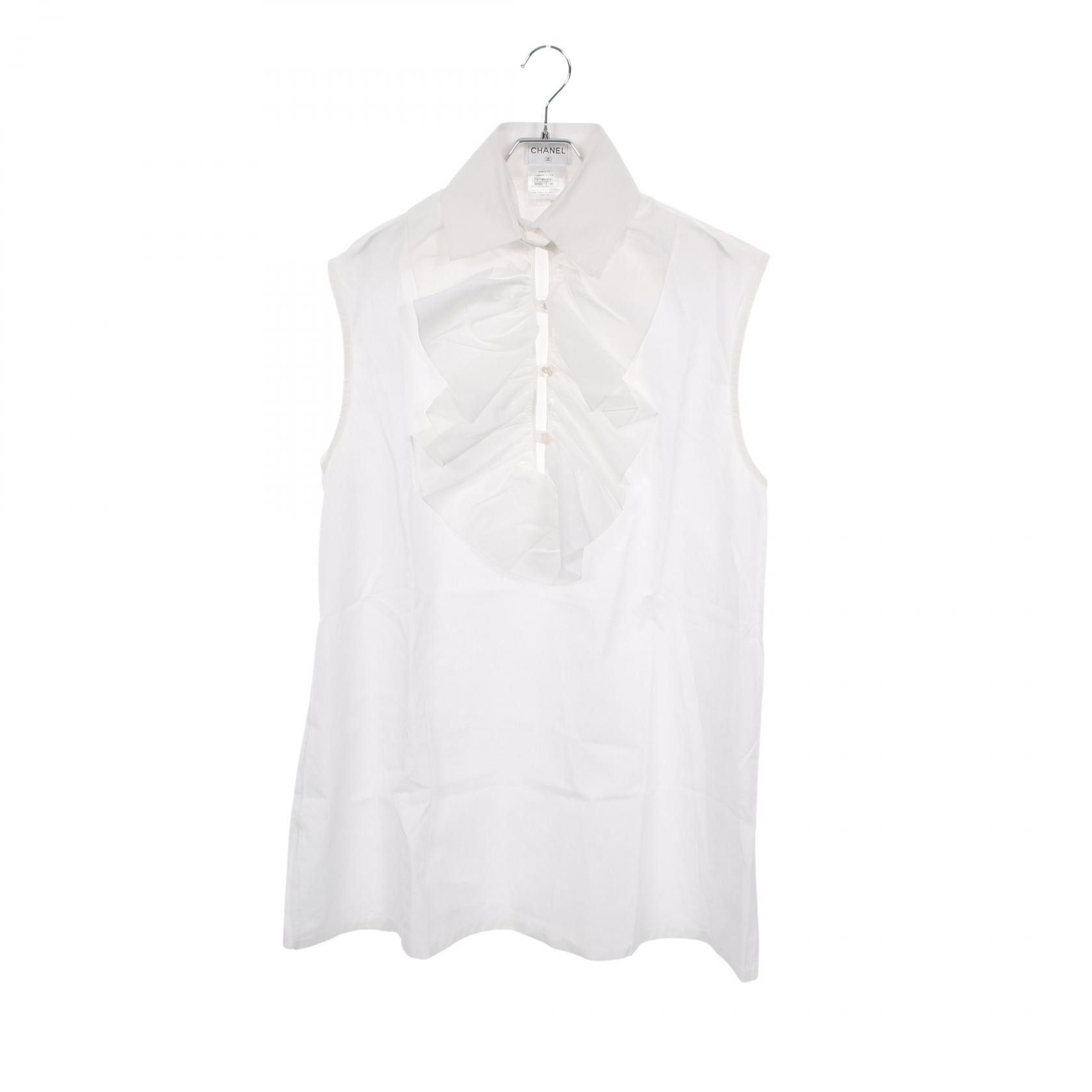 Chanel Chanel Chanel Frill Cotton Shirt Textile Tops P47716V12141 DUTY FREE for USA Size ONE SIZE - 1 Thumbnail