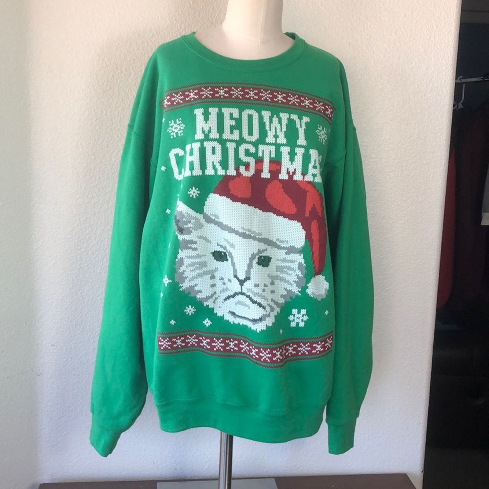 Other Meowy Christmas Hello ugly Christmas sweatshirt green cat Size L / US 10 / IT 46 - 1 Thumbnail