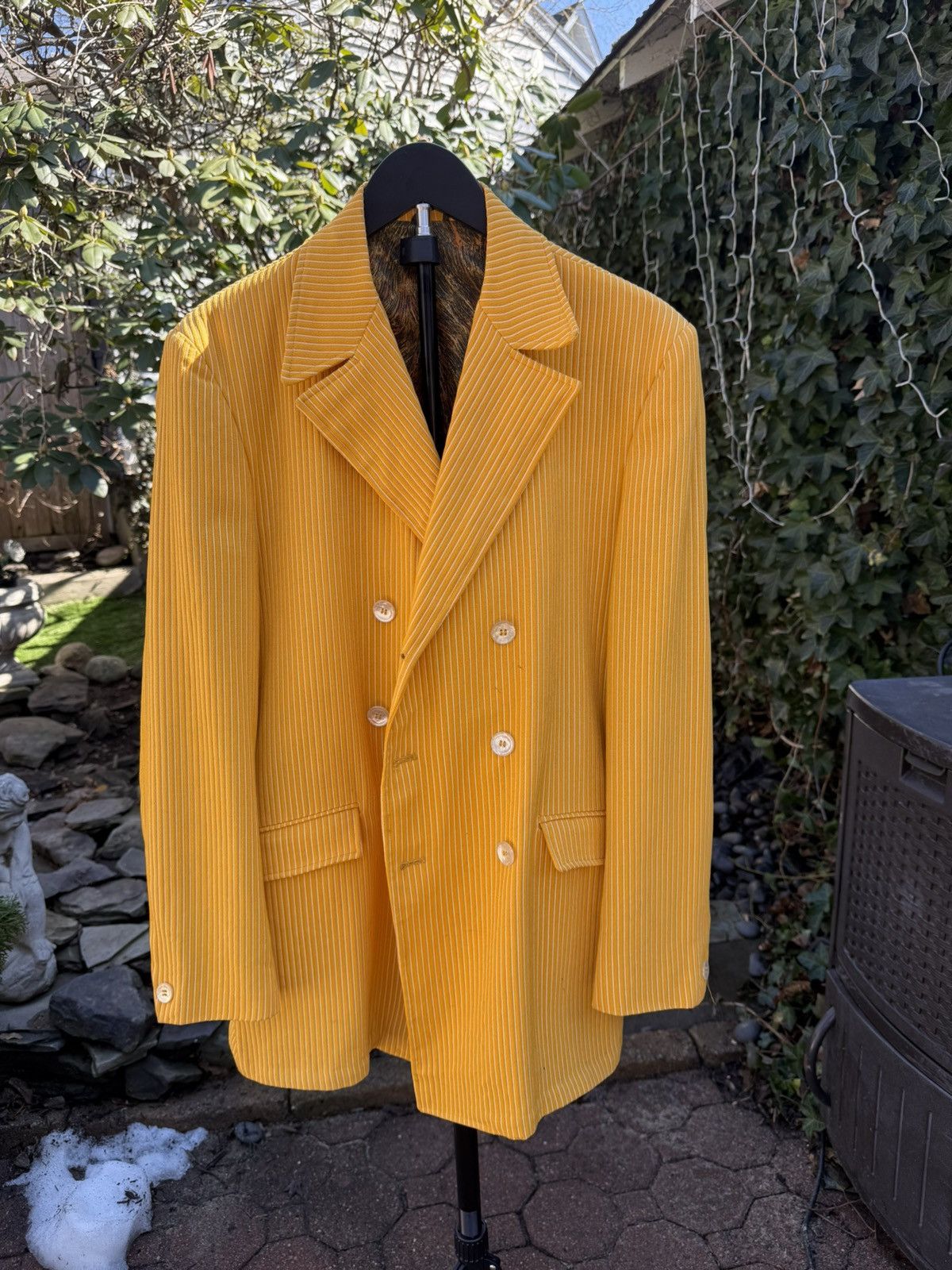 Vintage Vintage Yellow Pimp Jacket Stripped Shell Buttons 1960s 70s Size 42L - 1 Thumbnail