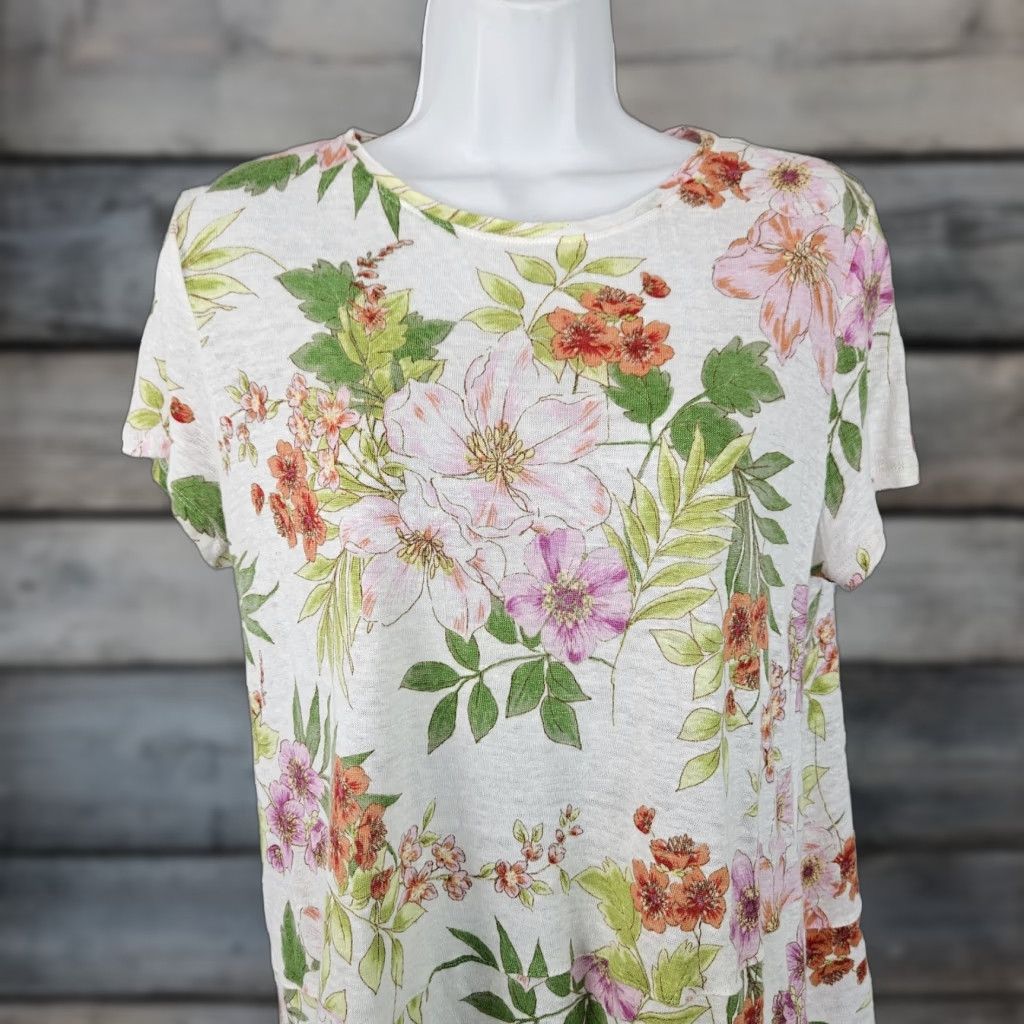 J. Jill J Jill Love Linen Womens Top M Pink Floral Short Sleeve - Shirt - Womens - Size M - Love Linen Top Size M / US 6-8 / IT 42-44 - 1 Thumbnail