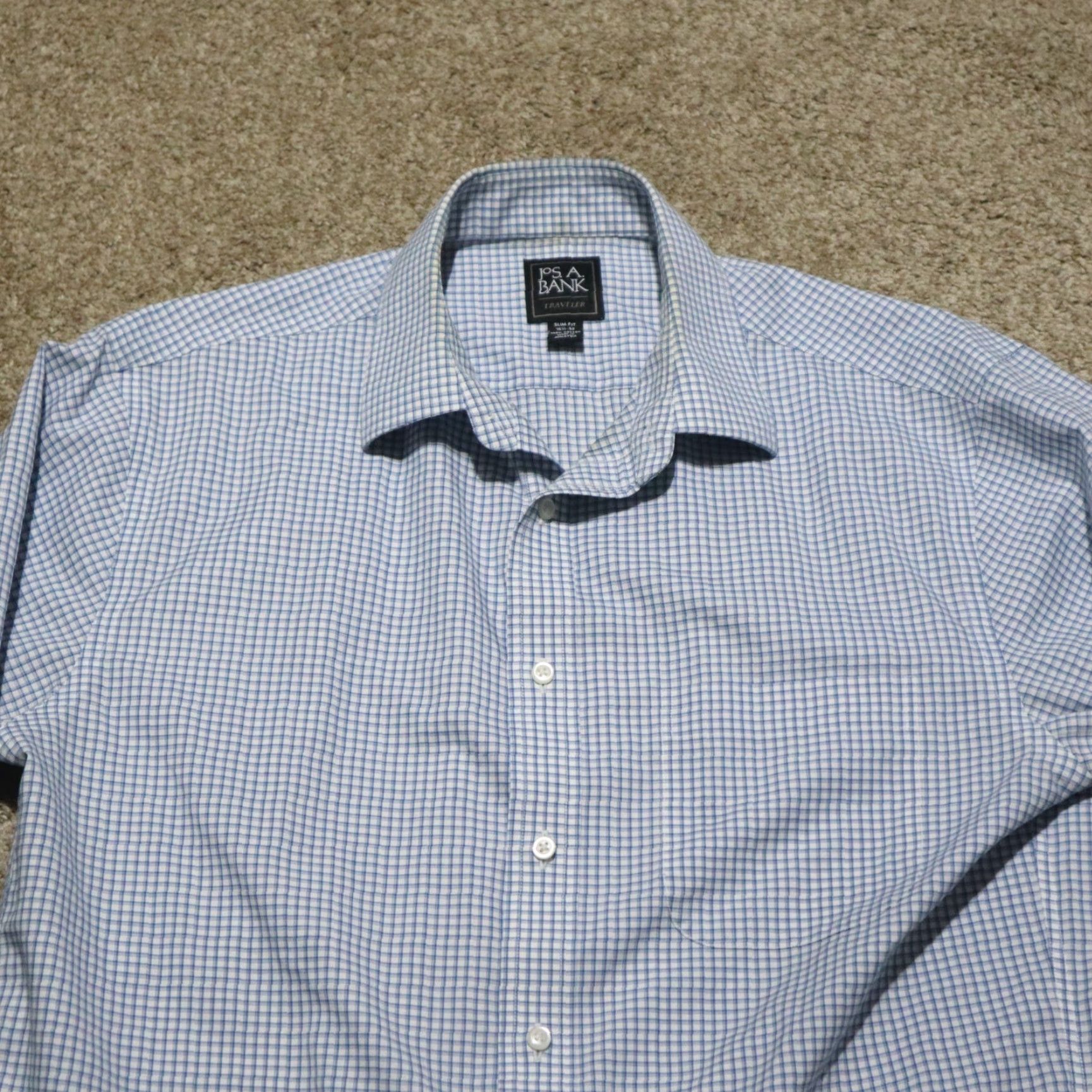 Jos. A. Bank Jos A Bank Shirt Men 15.5 32 Blue Check Traveler Button-Up Long Sleeve Cotton Size US L / EU 52-54 / 3 - 2 Thumbnail