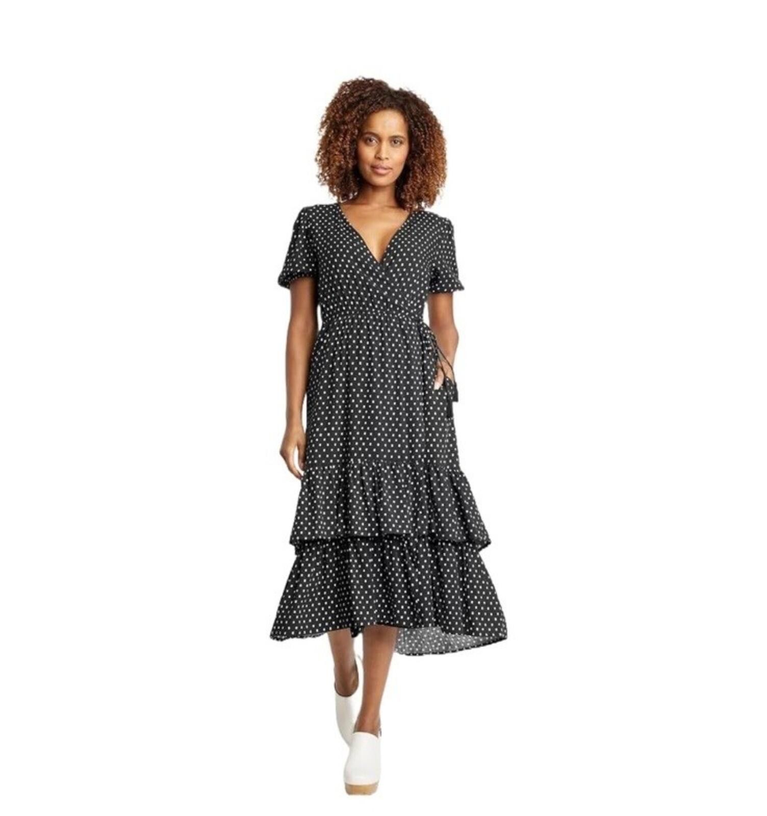 Other Knox Rose Wrap Black White Polka Dot Squares Tiered Dress Size XXL / US 16-18 / IT 52-54 - 1 Thumbnail