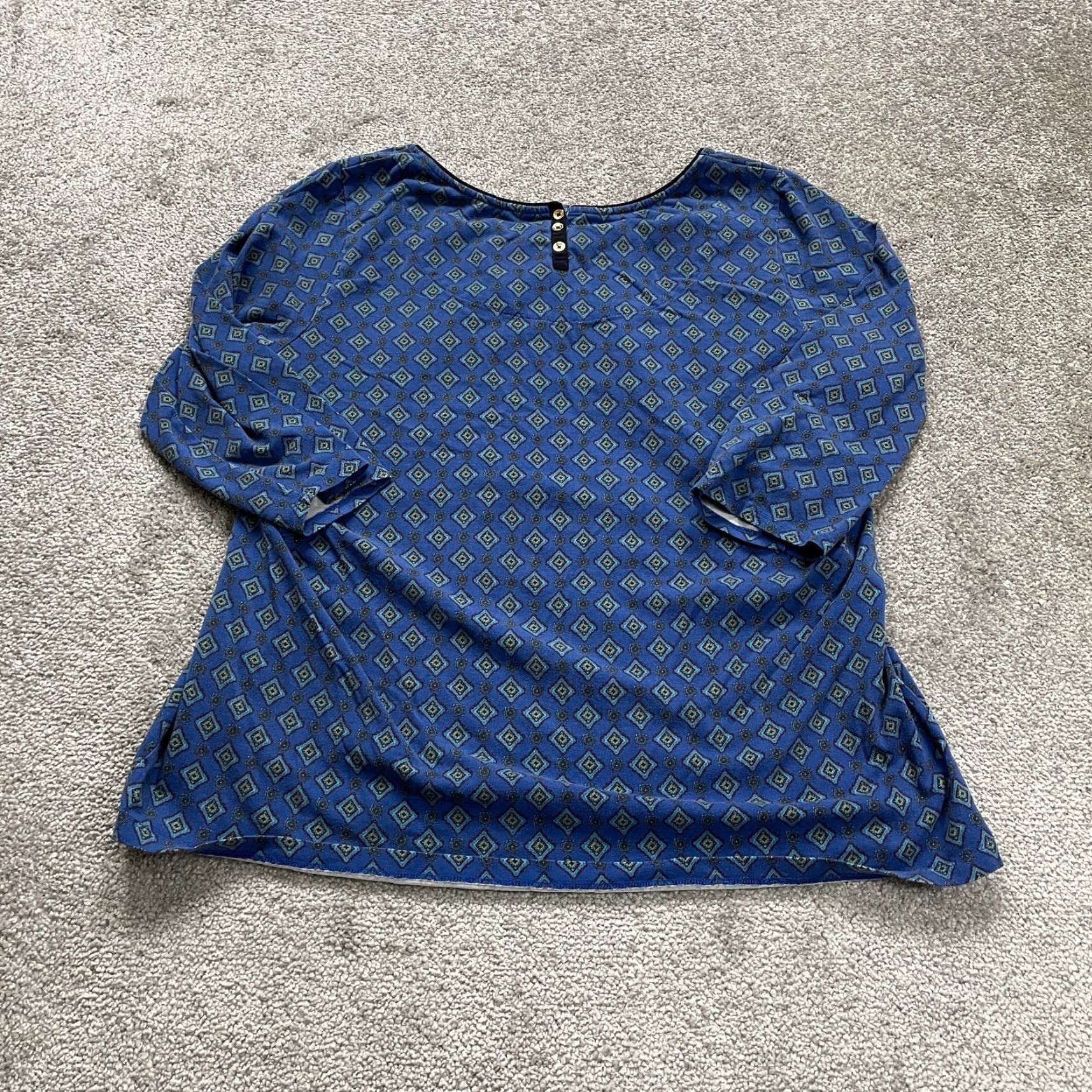 Lands' End VINTAGE? (No) Lands' End Blouse Womens XL Blue Long Sleeve Geometric Pleated Round Neck Casual Size XL / US 12-14 / IT 48-50 - 2 Thumbnail