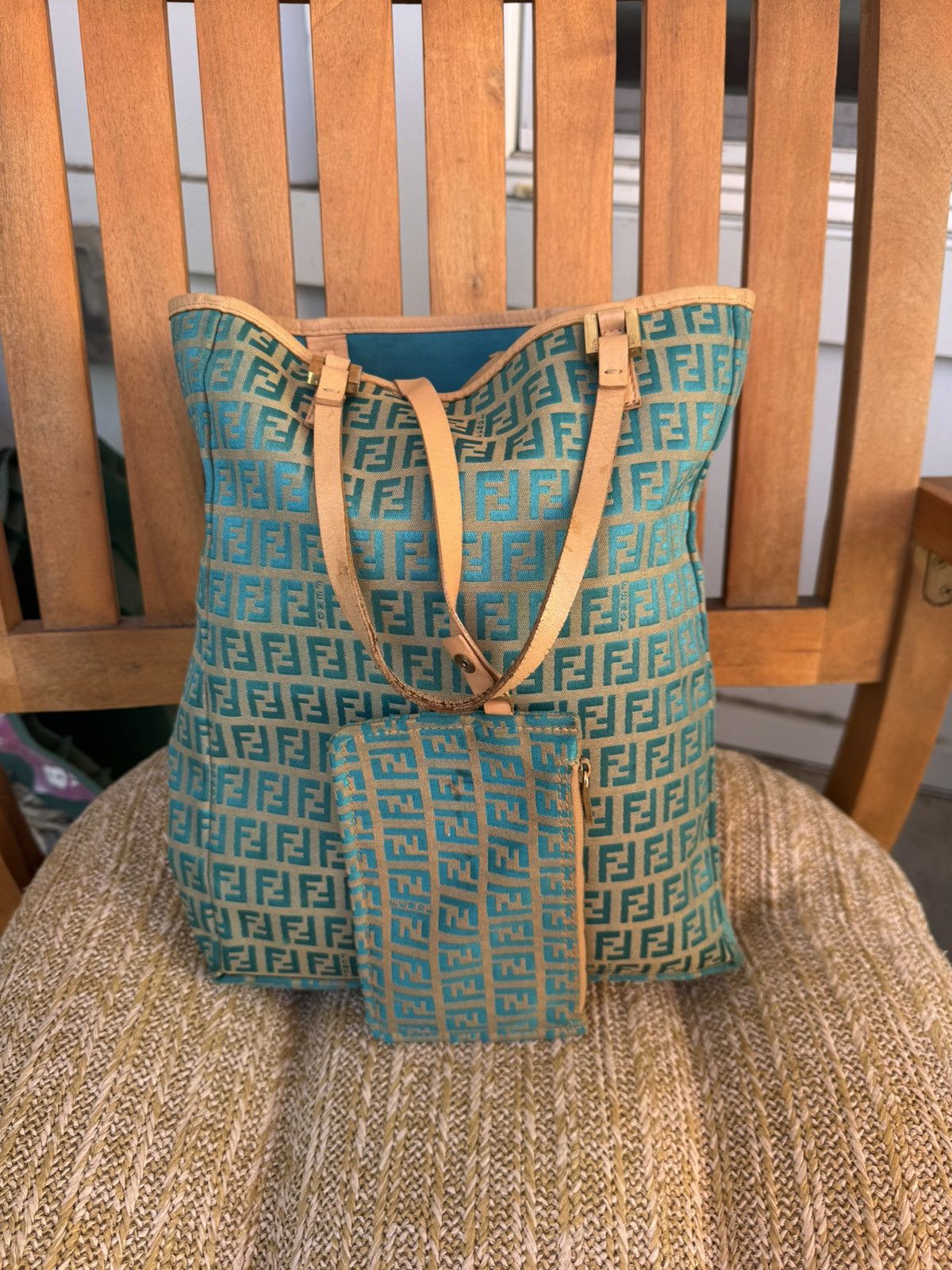 Fendi Vintage Fendi Zucca FF Tote – Turquoisew/ COA Size ONE SIZE - 8 Thumbnail