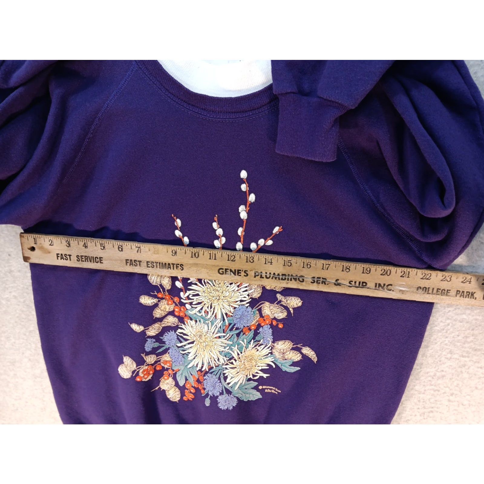 Vintage VTG Morning Sun Sweatshirt Women's L Purple Floral 90s Grandma GUC Pullover Fleece All Seasons Sweatshirt Ladies, Purple Floral Pattern, US Made Size L / US 10 / IT 46 - 6 Thumbnail