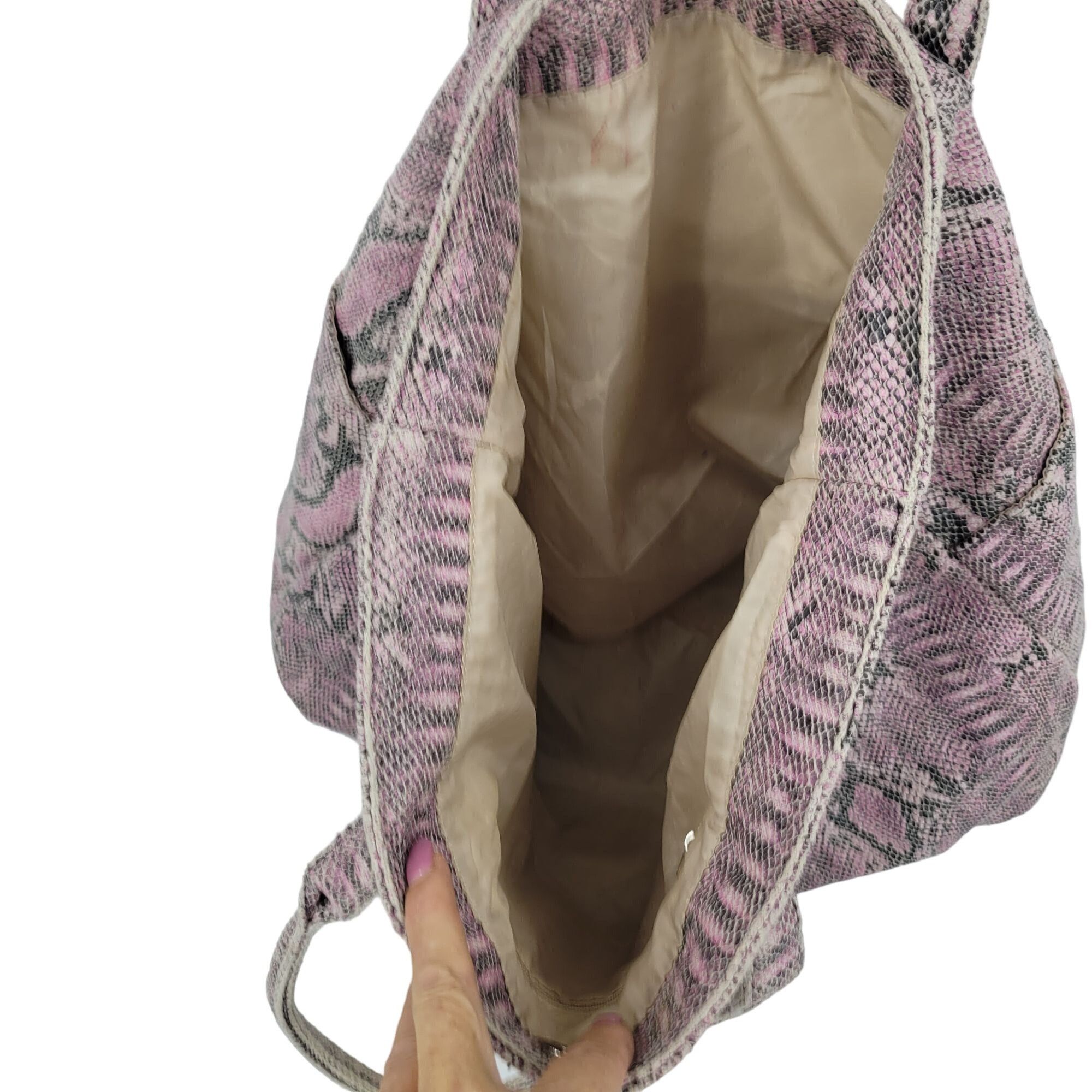 Designer BCBG Max Azria Pink Black Snake Print Vegan Tote Overnight B Size ONE SIZE - 16 Thumbnail