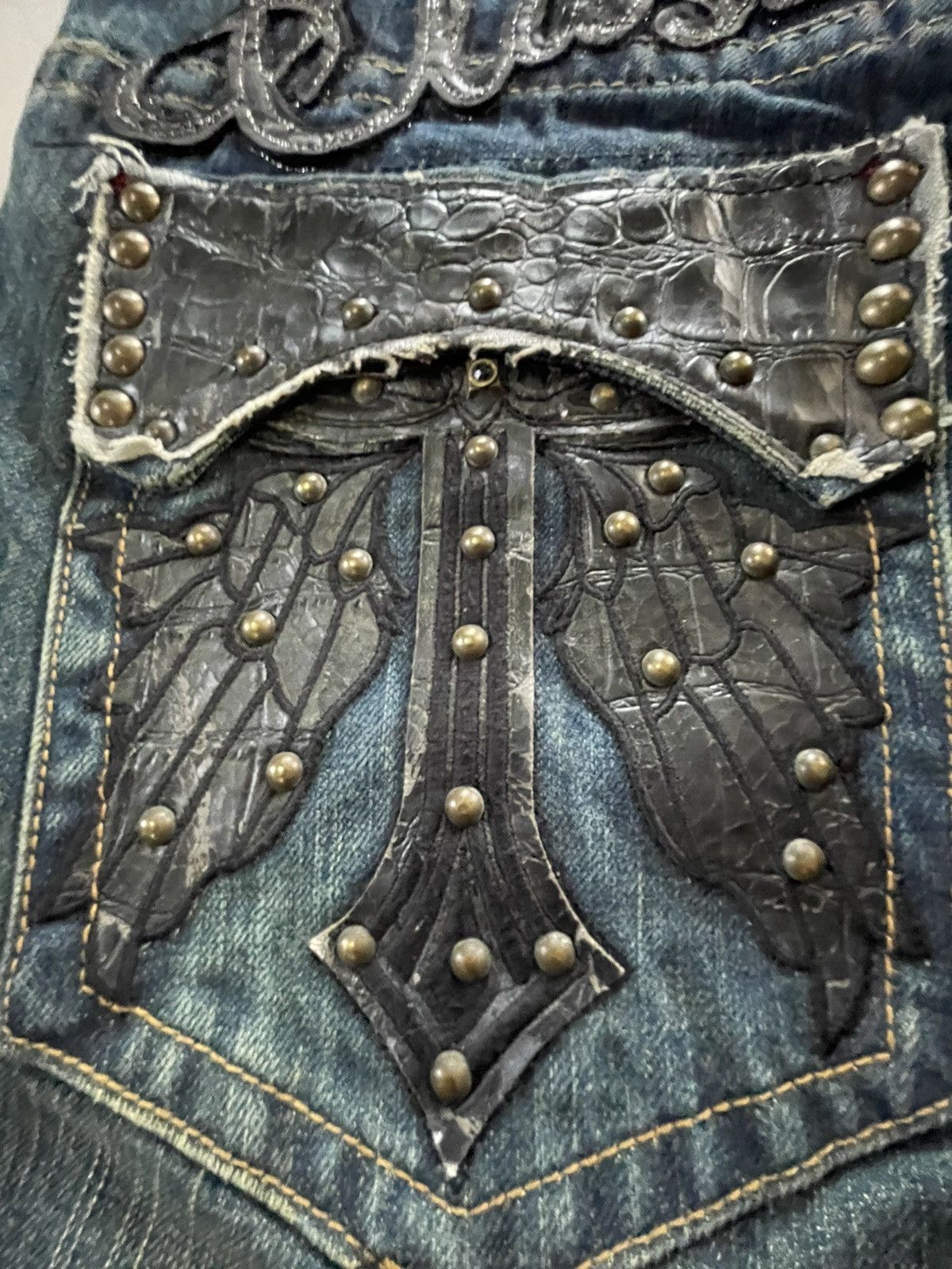 Japanese Brand × Tornado Mart Classical Elf Studded Leather Crafted Muddy Wash Denim Jeans Size US 30 / EU 46 - 8 Thumbnail