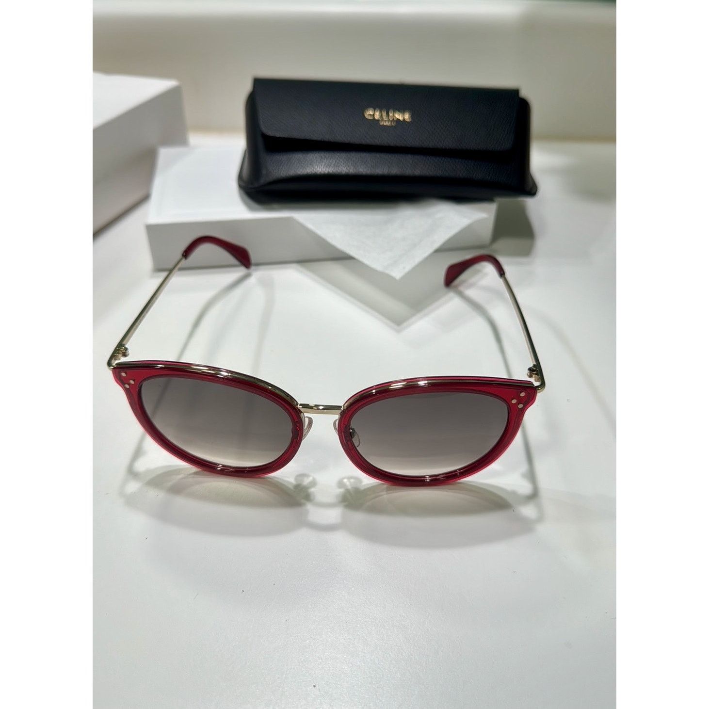 Celine CELINE 56mm Round Sunglasses Red Shiny Red Size ONE SIZE - 10 Thumbnail
