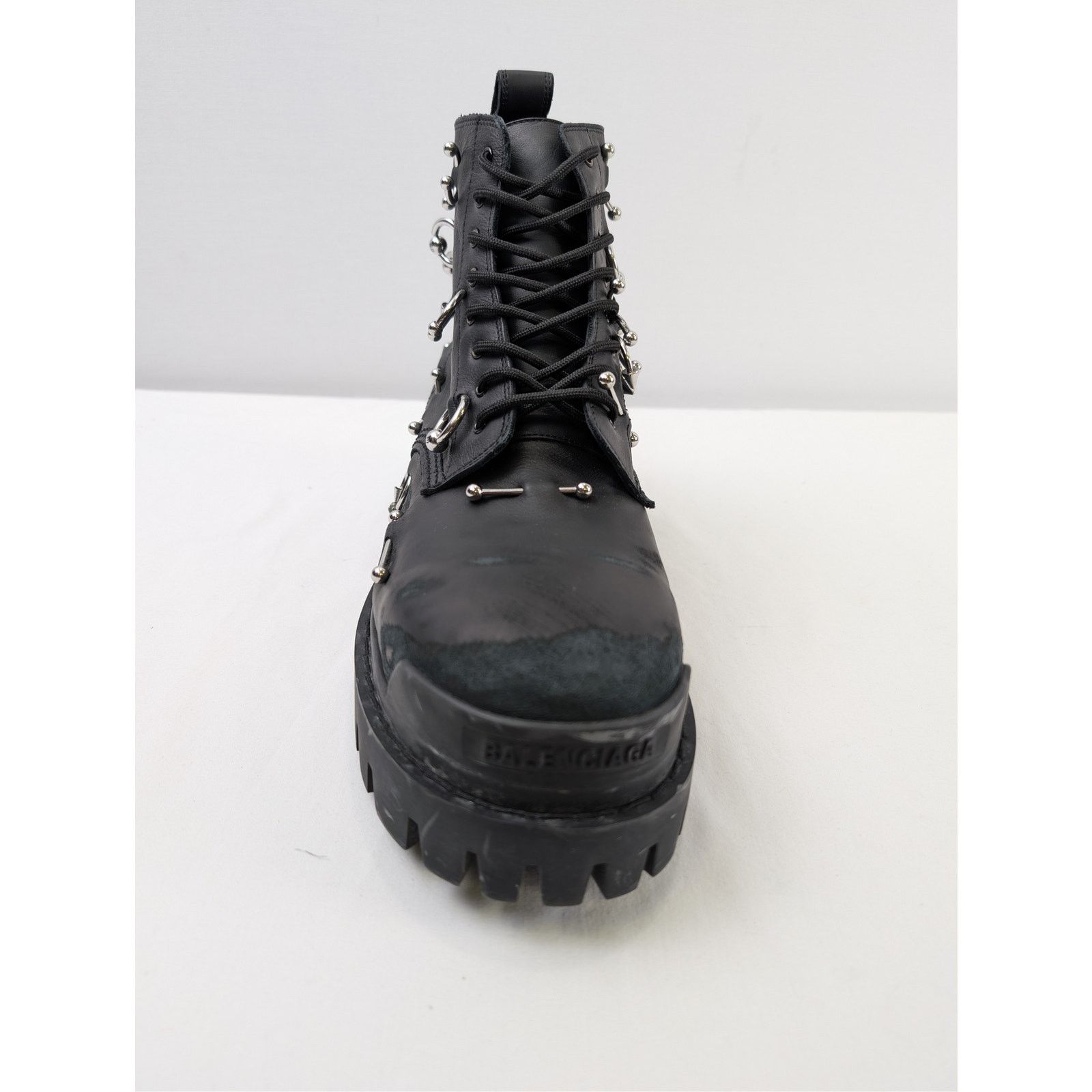 Balenciaga o1rshd1 Leather Strike Piercing Boots in Black/Silver Size US 12 / EU 45 - 12 Thumbnail