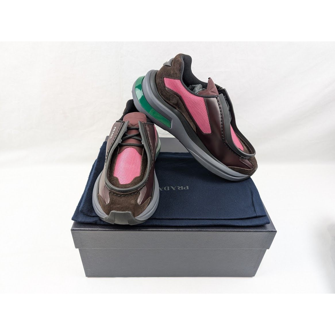 Prada o1rshd1 Brushed Leather Sneakers Bike Fabric Suede Size US 10 / EU 43 - 18 Thumbnail