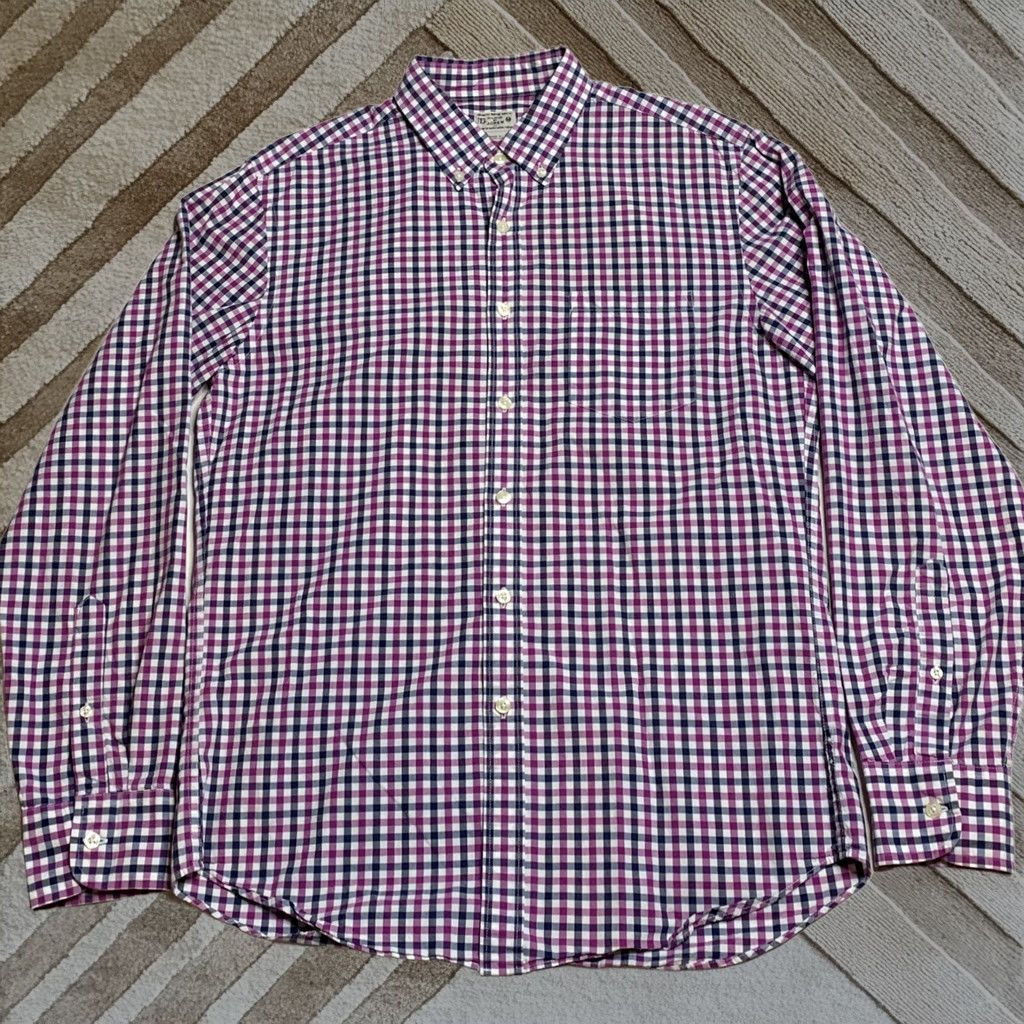 J.Crew Shirt Mens M Blue Purple Plaid Button Front L/S Tailored Gingham, Men's