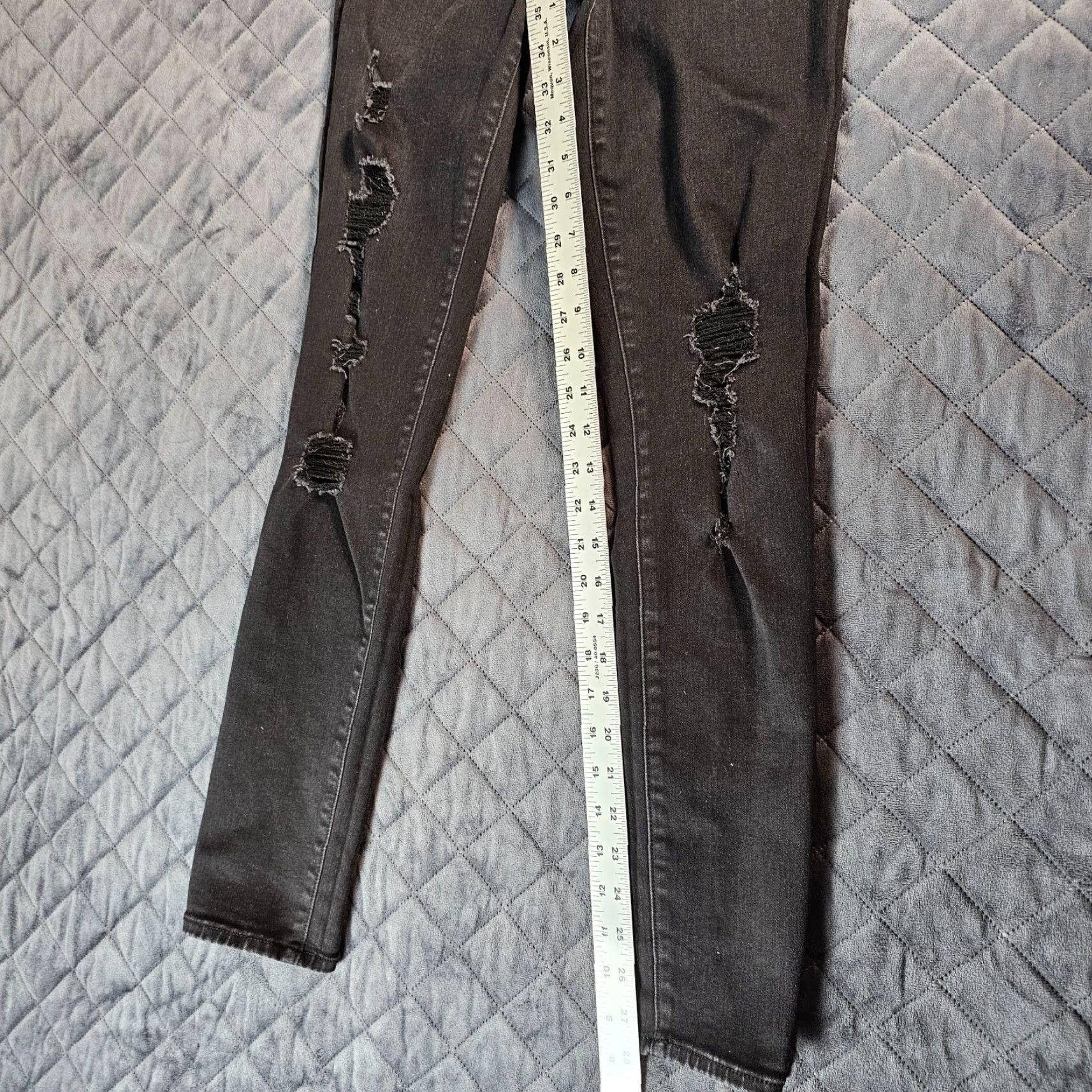 Abercrombie & Fitch Abercrombie & Fitch Simone High Rise Super Skinny Jeans Womens 29 Black Distressed Jeans (Dark Wash) - Cotton Blend Denim Size 29 Womens Size 29" - 7 Thumbnail
