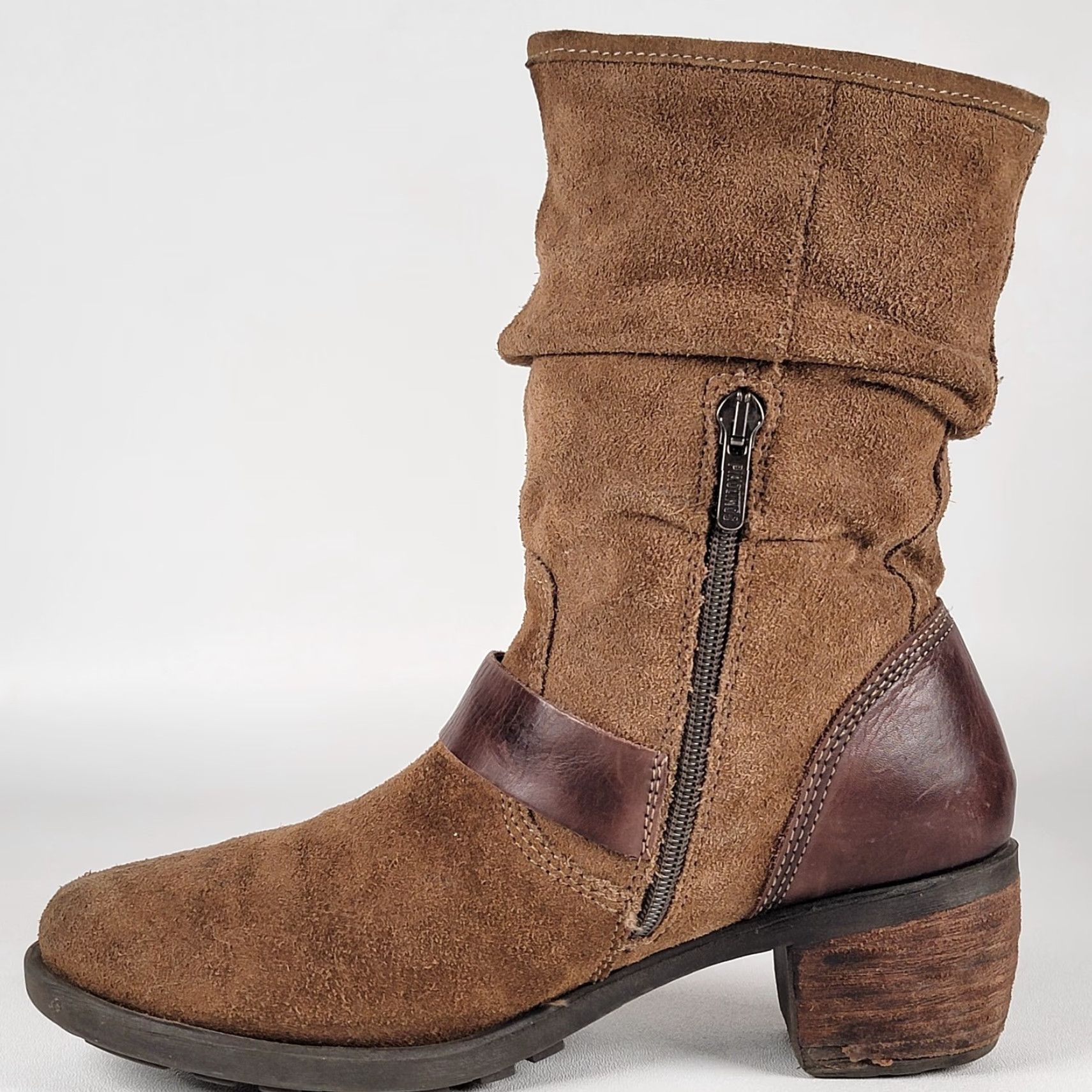 Vintage PIKOLINOS Boots Womens 37 EUR Brown Leather Zip Buckle Slouch Mid-Calf Bootie 2 1/8" Heel Womens Brown Leather Zip Slouch Boot Pikolinos Size US 7 / IT 37 - 5 Thumbnail