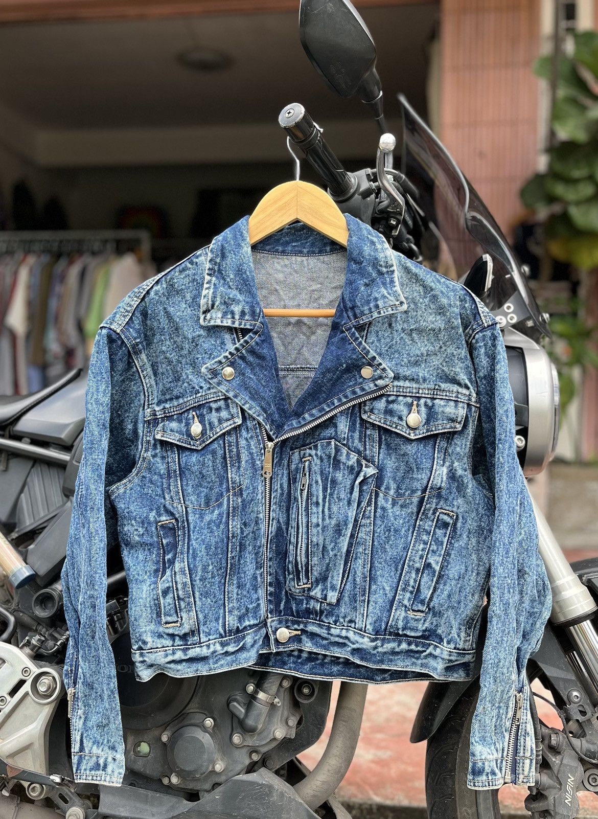 Other Vintage Biker Acid Wash Denim Jacket • Size US M / EU 48-50 / 2 - 1 Thumbnail