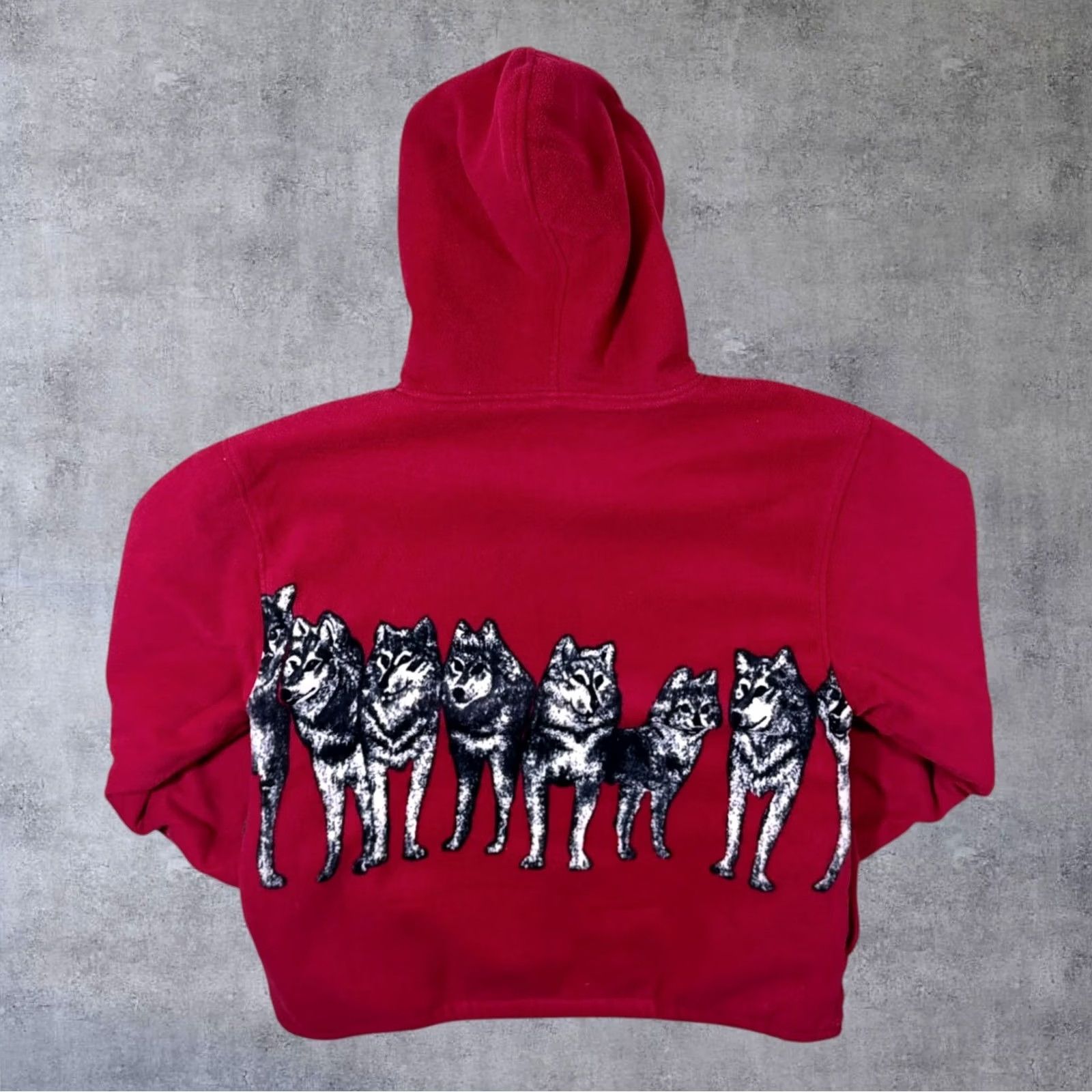 Vintage JBC Collection Wolf Animal Sherpa Lined Red Zip Fleece Hoodie XL Men Size XL Red Sherpa Lined Fleece Zip Hoodie with Pockets 00's Era Size US XL / EU 56 / 4 - 2 Thumbnail