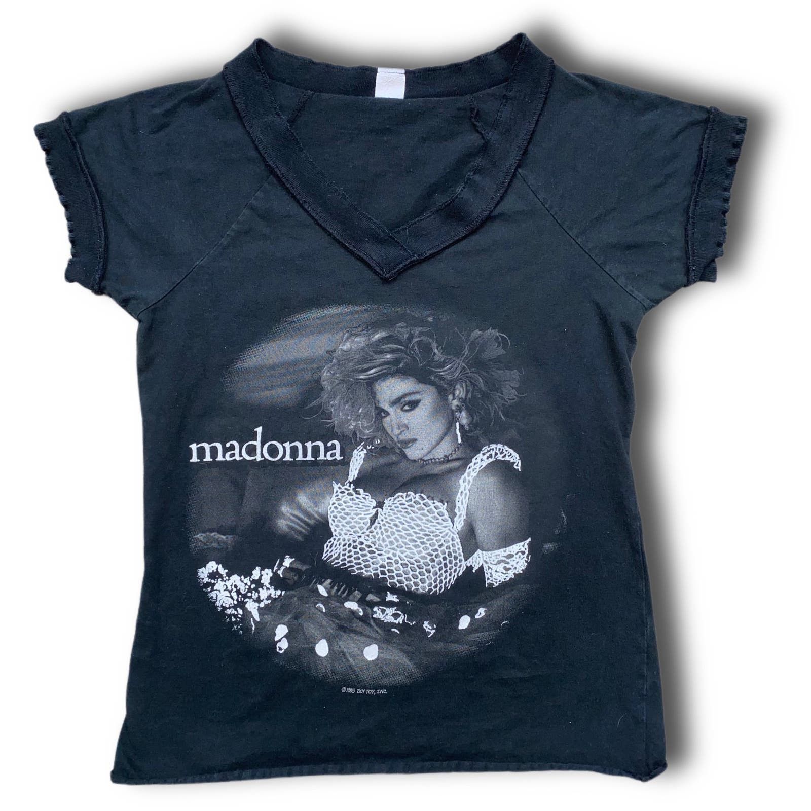 image of Madonna 1985 Boytoy Tour Like A Virgin Vintage Black T-Shirt, Men's (Size Small)