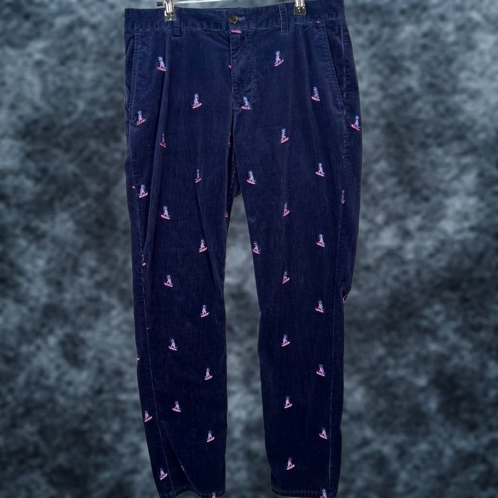 Bonobos Bonobos Mens Blue Corduroy Chino Pants with Dinosaur Embroidery 31 x 32 Straight Front Pocketed Regular Waist Mens Size US 31 - 1 Thumbnail