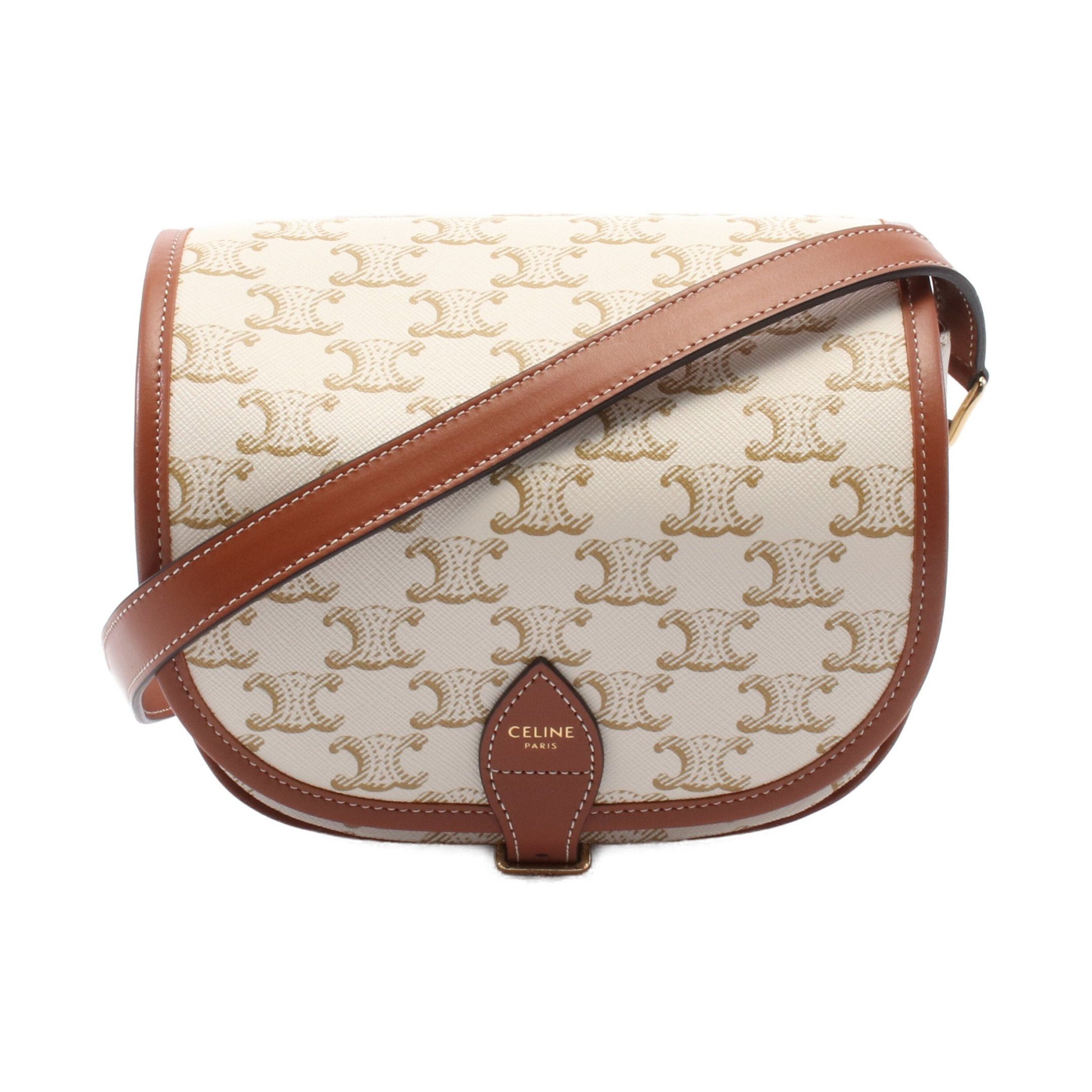 Celine Celine Falco Medium Bag Triomphe Shoulder Leather Ivory Brown Size ONE SIZE - 1 Thumbnail