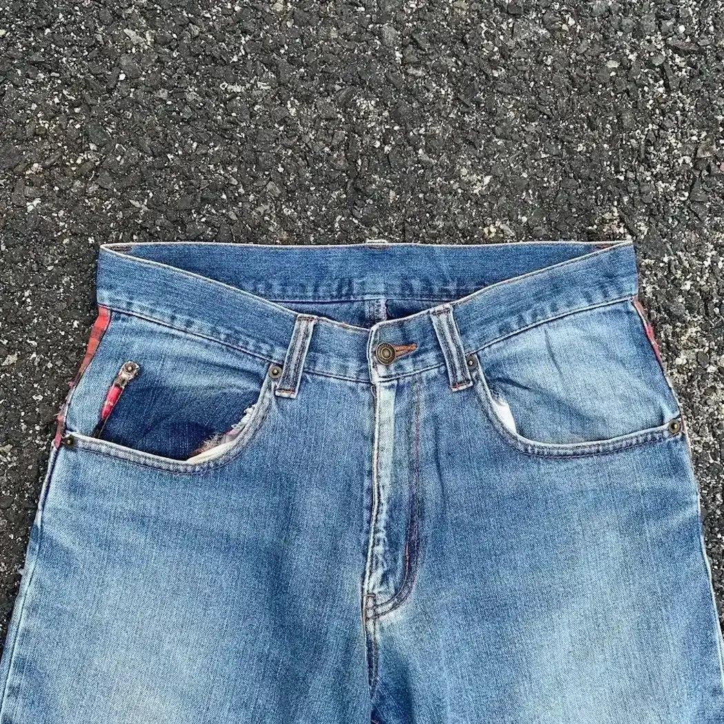 ANKLE PANTS JAPANESE VINTAGE DENIM FADED RIPPED CHECK PANTS
