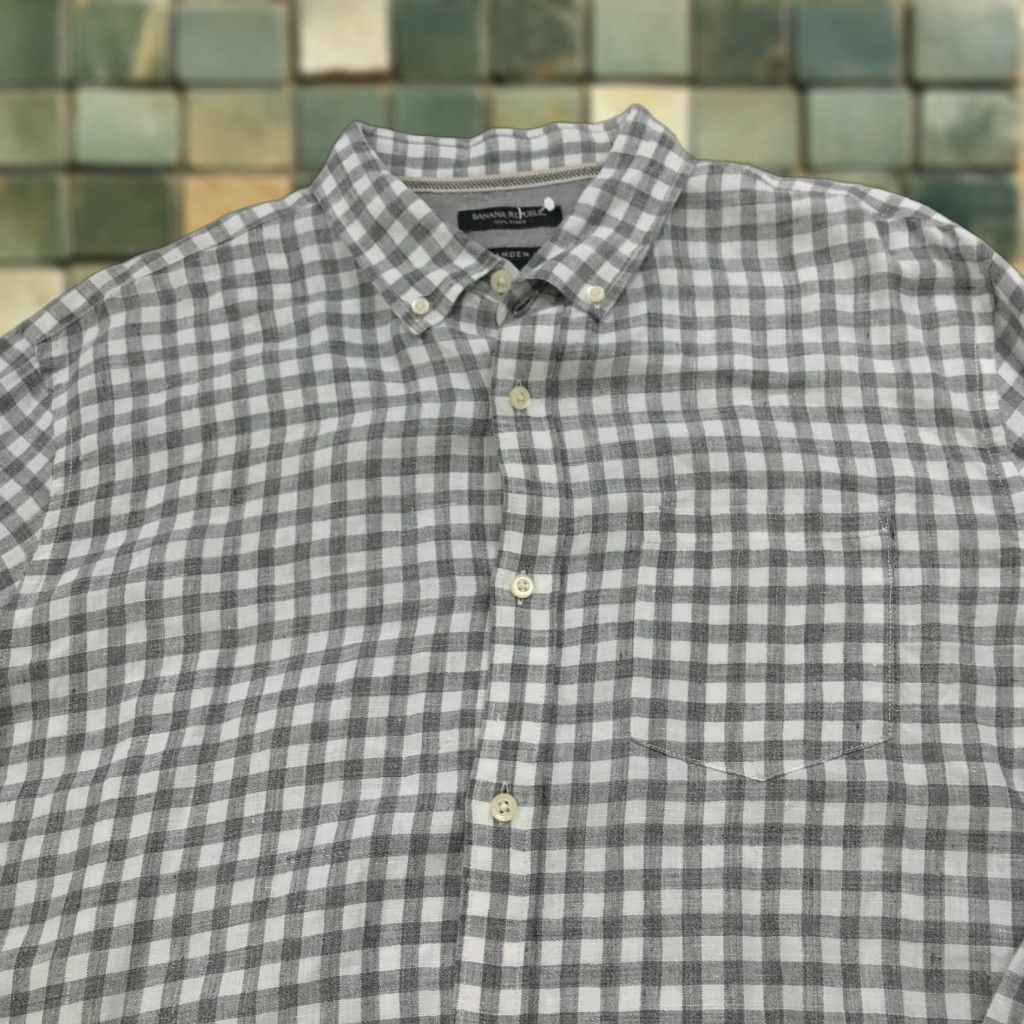 Banana Republic Banana Republic Camden Fit XL 18/38 100% Linen LS Check Casual Shirt Gray PLS RE Size US XL / EU 56 / 4 - 1 Thumbnail