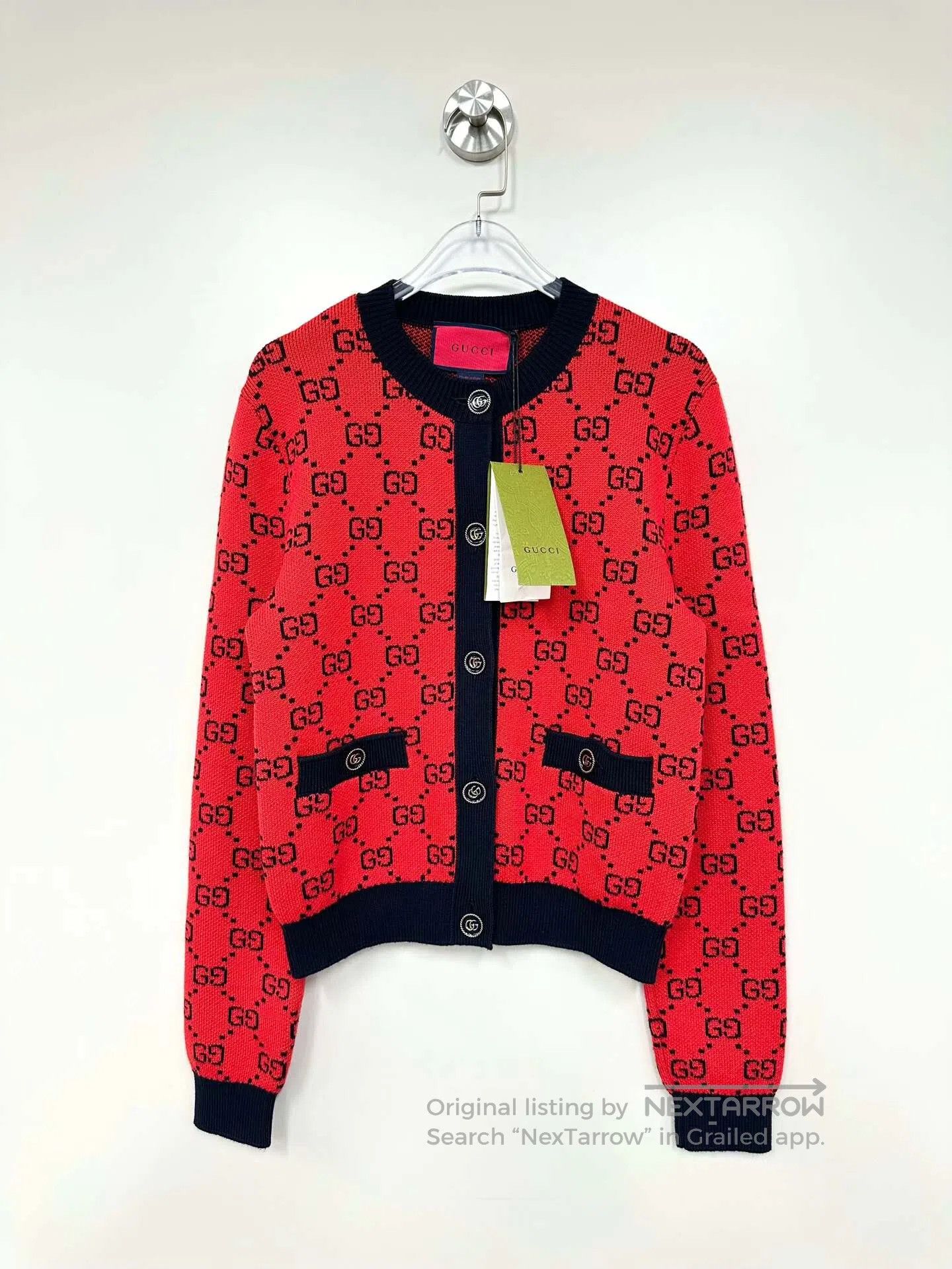 Gucci Guicci Red Double G Monogram Logo Knit Cardigan| Size US XS / EU 42 / 0 - 1 Thumbnail