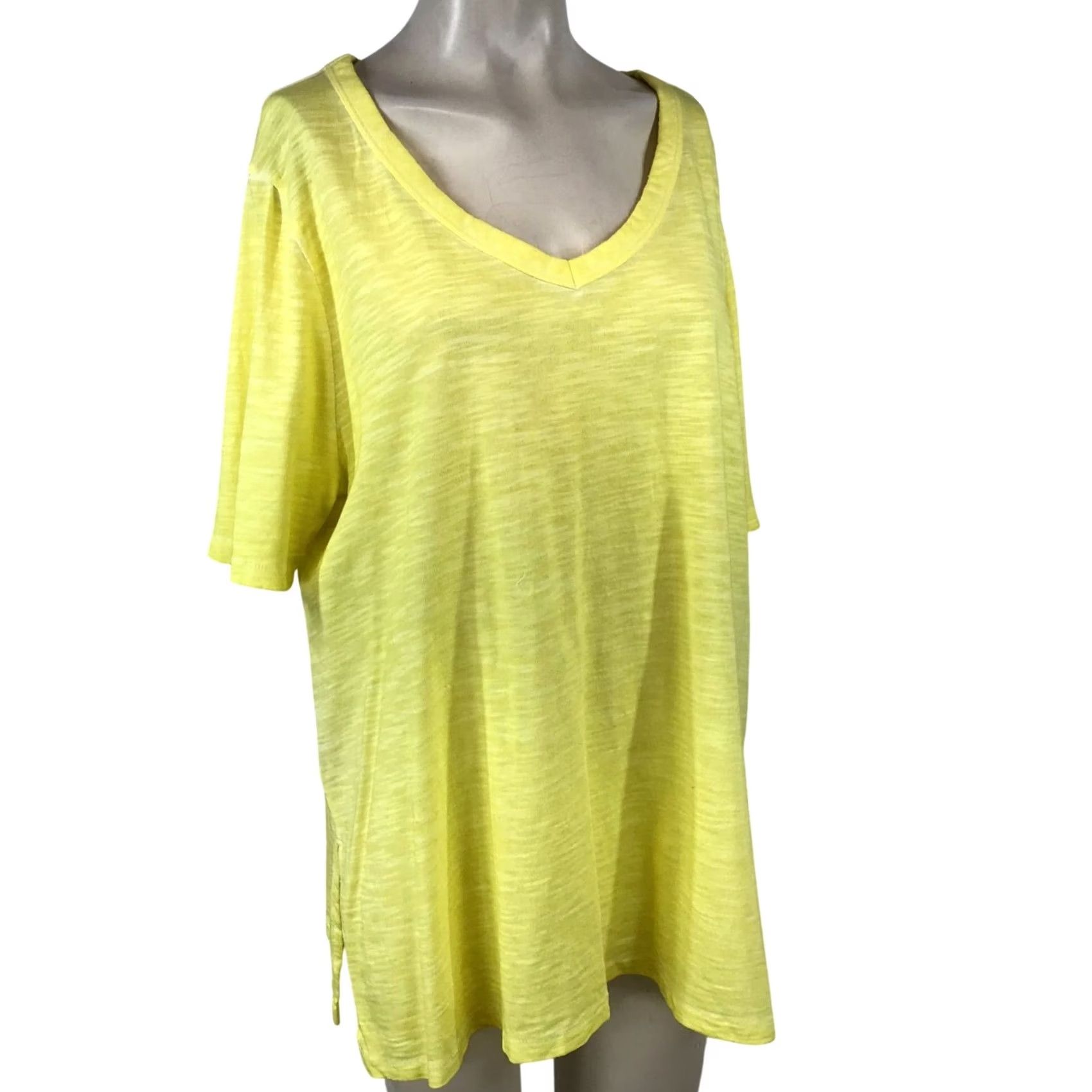 Vintage CHICO'S Women's XL Yellow V Neck Short Sleeve Cotton Blend Top Size XL / US 12-14 / IT 48-50 - 2 Thumbnail