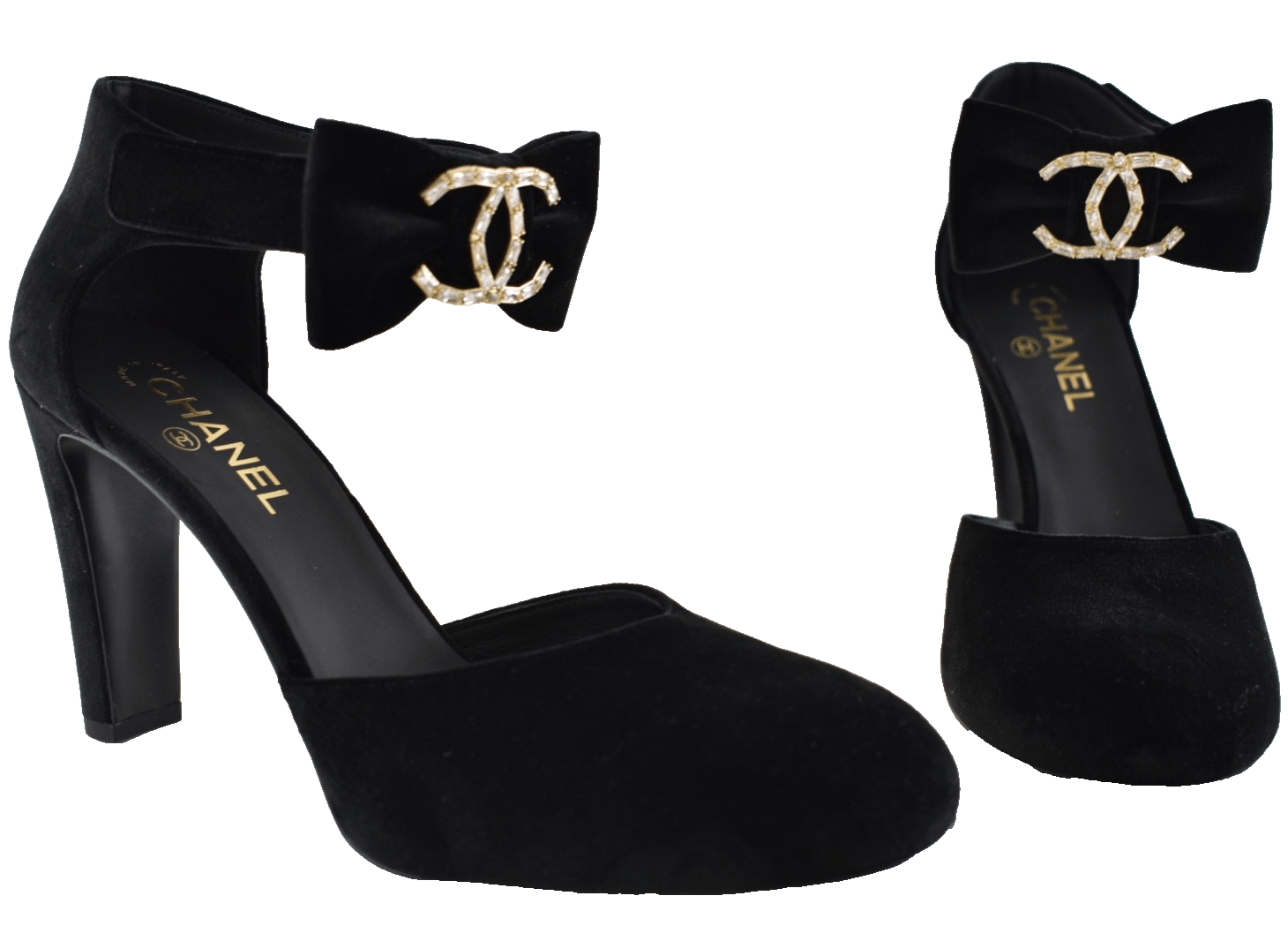 Chanel Chanel 24K Velvet Bow Crystal CC Ankle Strap Heel Pump 42 Size US 12 / IT 42 - 1 Thumbnail