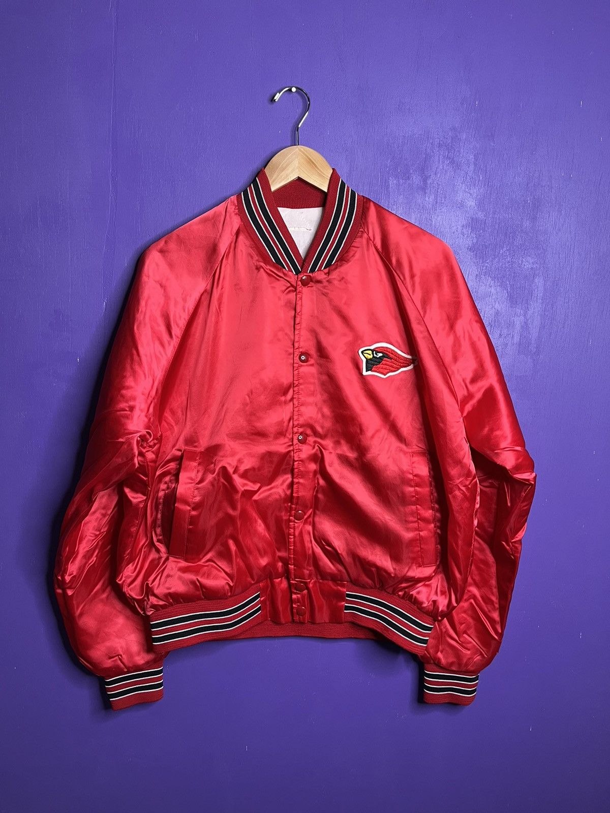 image of Made In USA x Nfl Vintage 80's Arizona Cardinals Small Logo Satin Jacket in Red, Men's (Size Large)