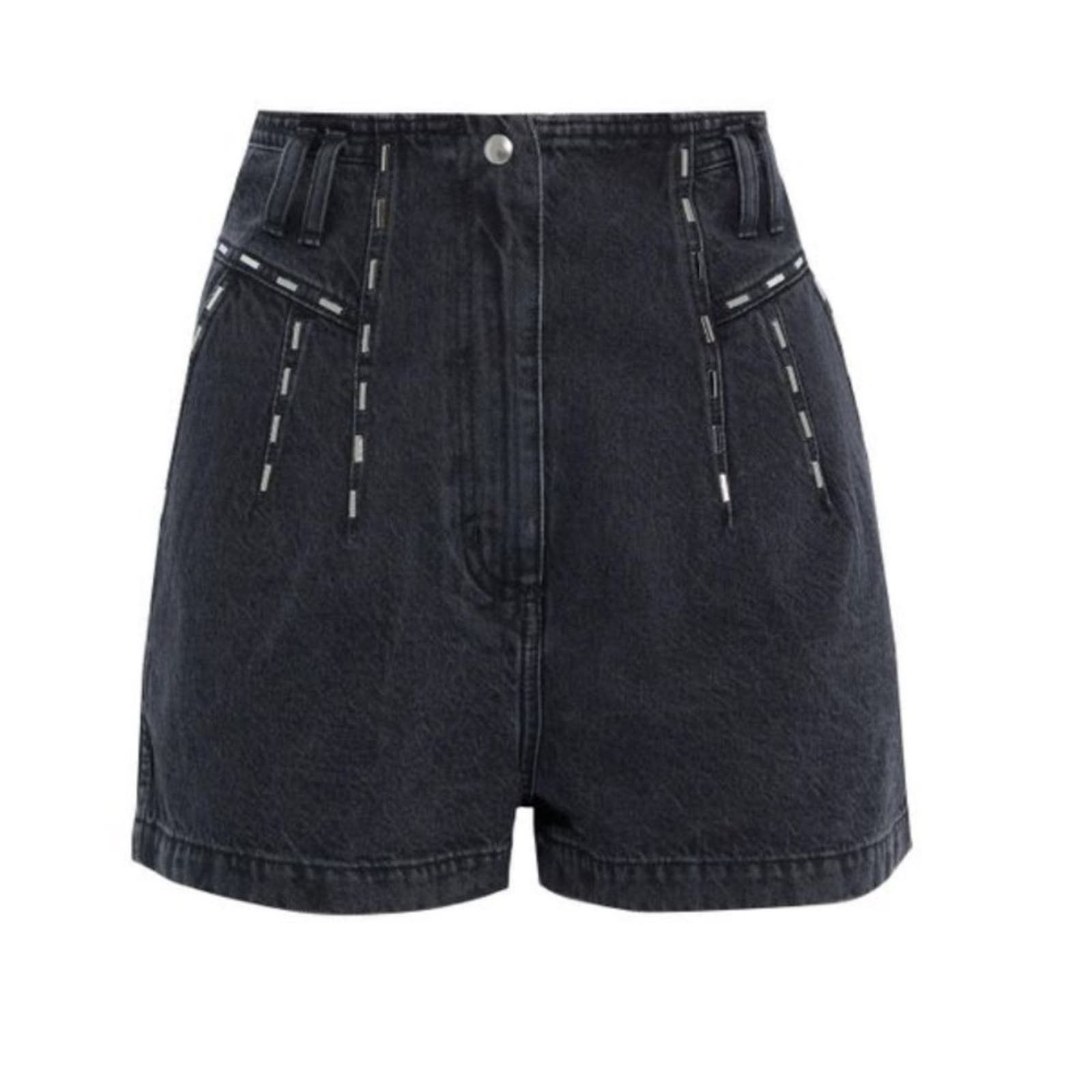 image of Iro Women's Black Barra Studded Denim Shorts (Size 28)