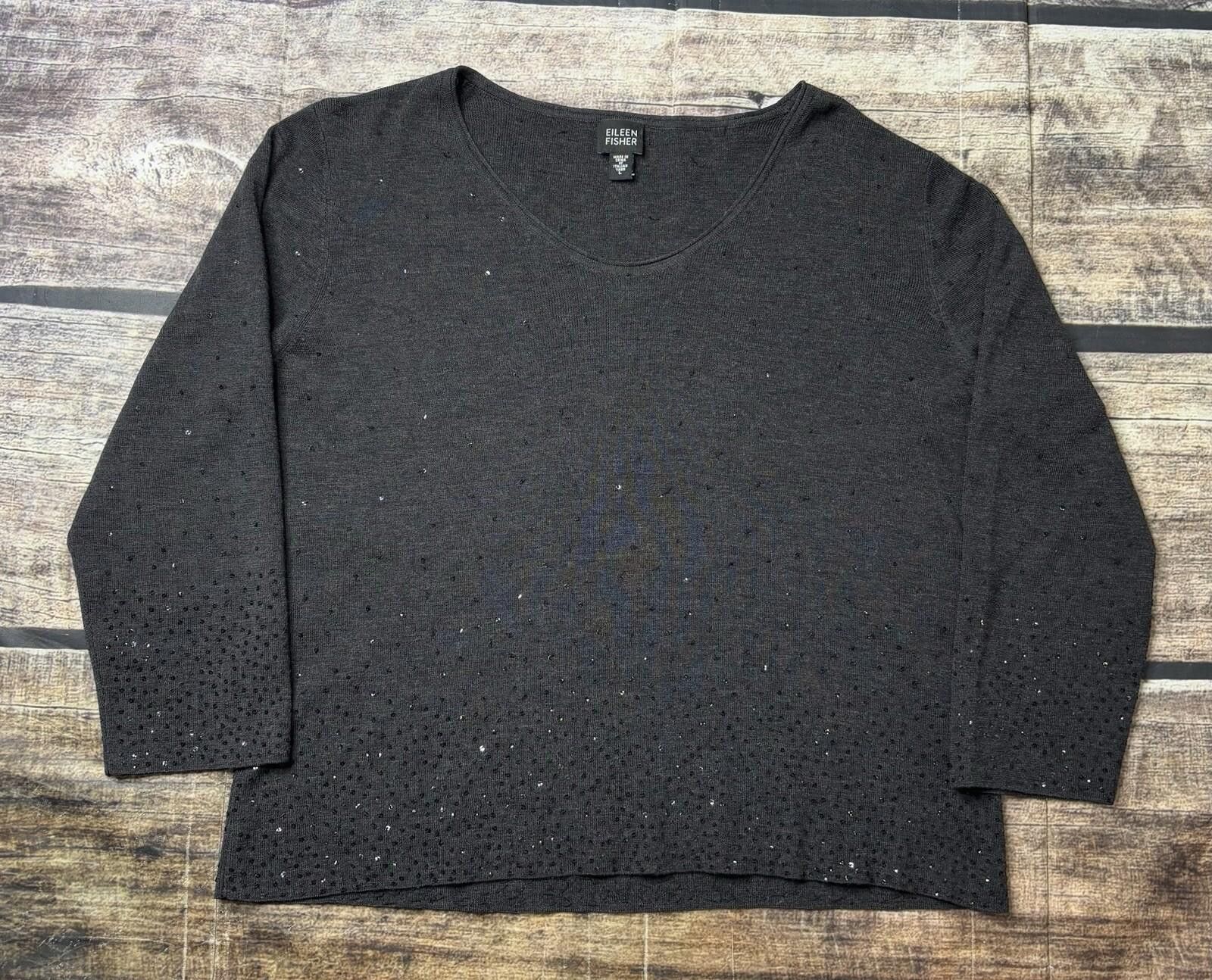 Eileen Fisher Sweater Womens L Merino Wool Italian Yarn