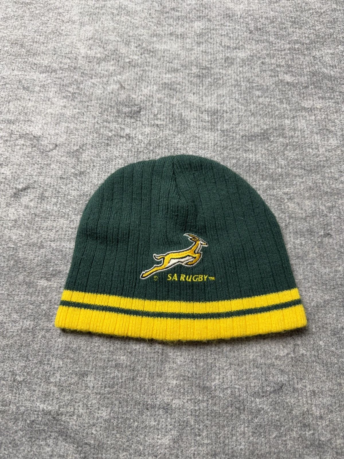 Vintage 00s South Africa Rugby Springboks Knit Beanie Green Yellow Size ONE SIZE - 1 Thumbnail