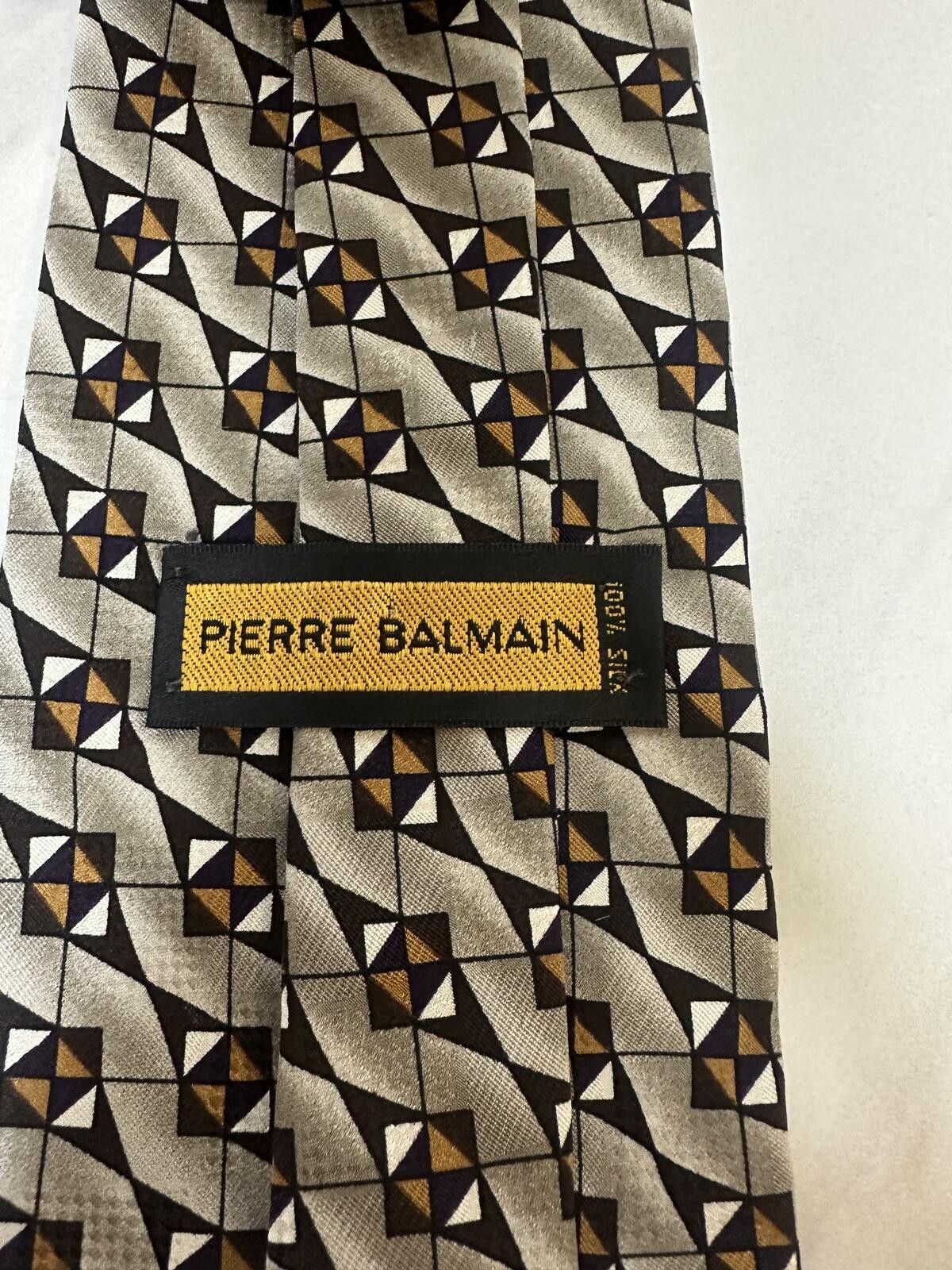 Pierre Balmain Pierre Balmain Paris 100% silk tie geometric brown/tan/beige Size ONE SIZE - 2 Thumbnail