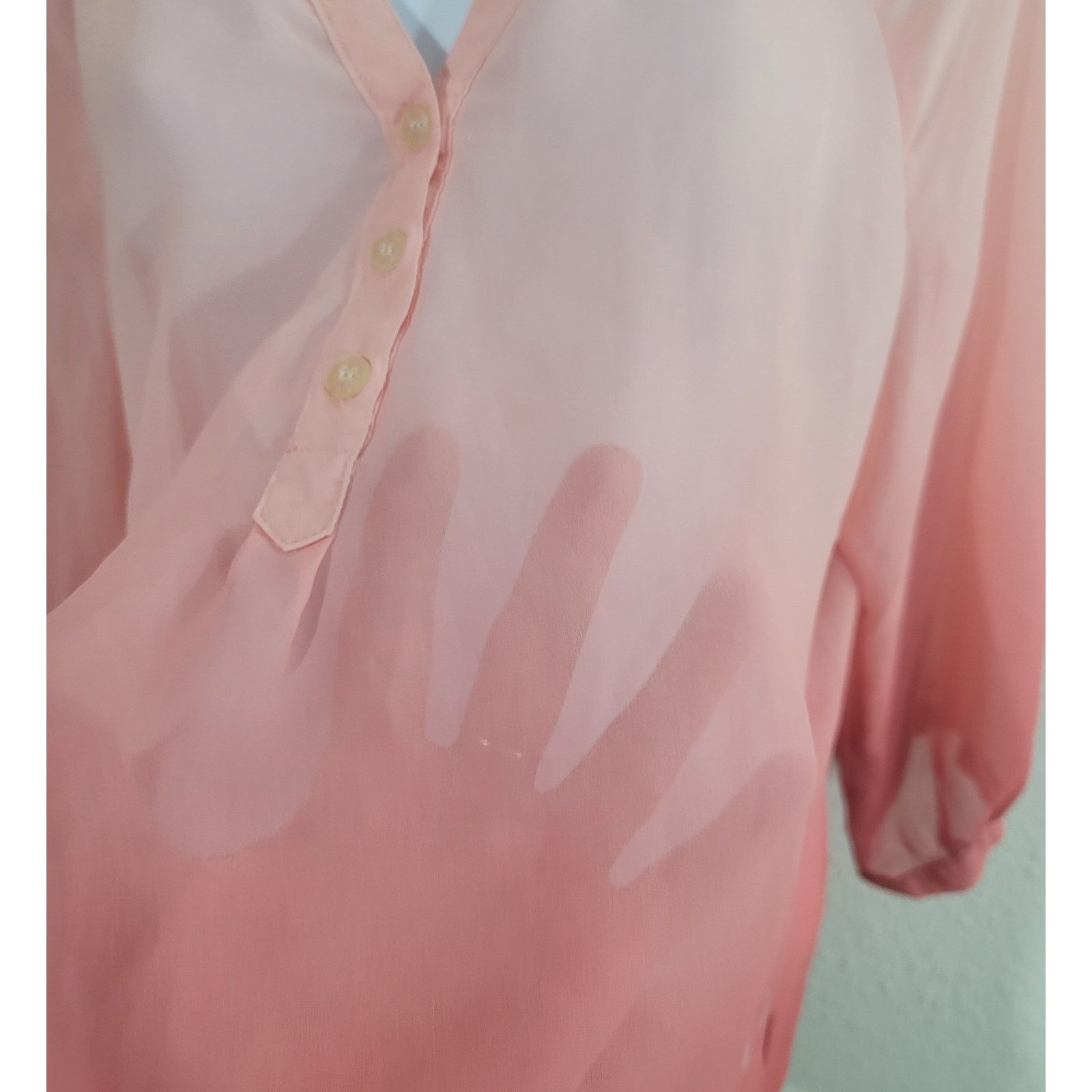 Other New York & Co. Orange Ombre Sheer Top Small Band Collar Size S / US 4 / IT 40 - 2 Thumbnail