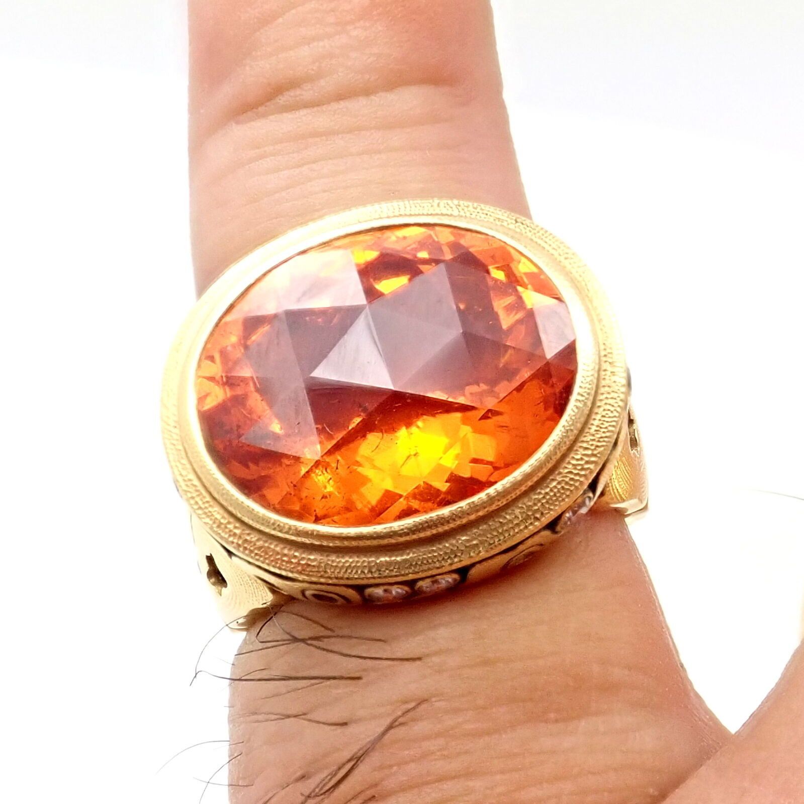 Yellow Gold Diamond Windows Large Orange Spessartite Ring