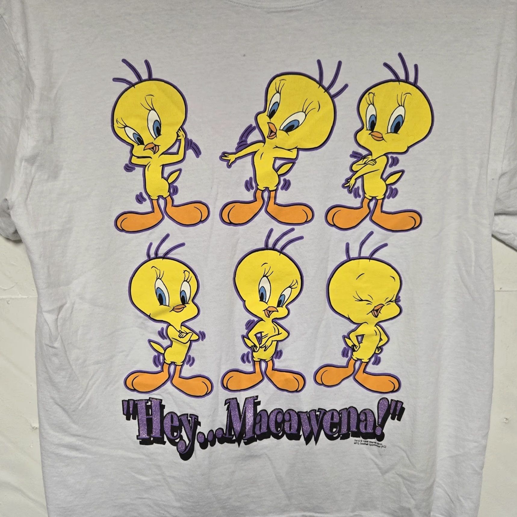 Vintage VINTAGE Tweety-Bird Hey Macawena T-Shirt XL White 1996 Big-Print Single-Stitch Mens Regular XL Shirt Bird Tweety 90s Size US XL / EU 56 / 4 - 3 Thumbnail